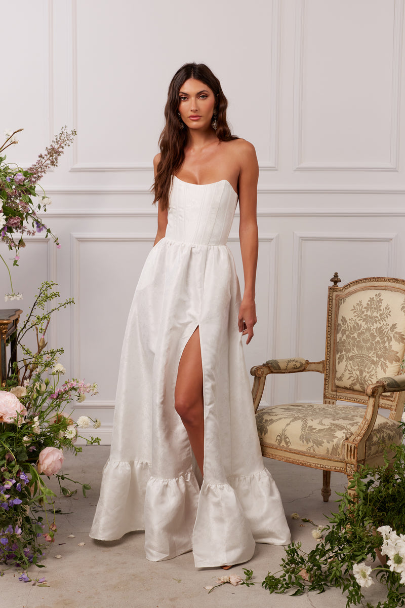 The Charlotte Dress in White Windsor Brocade