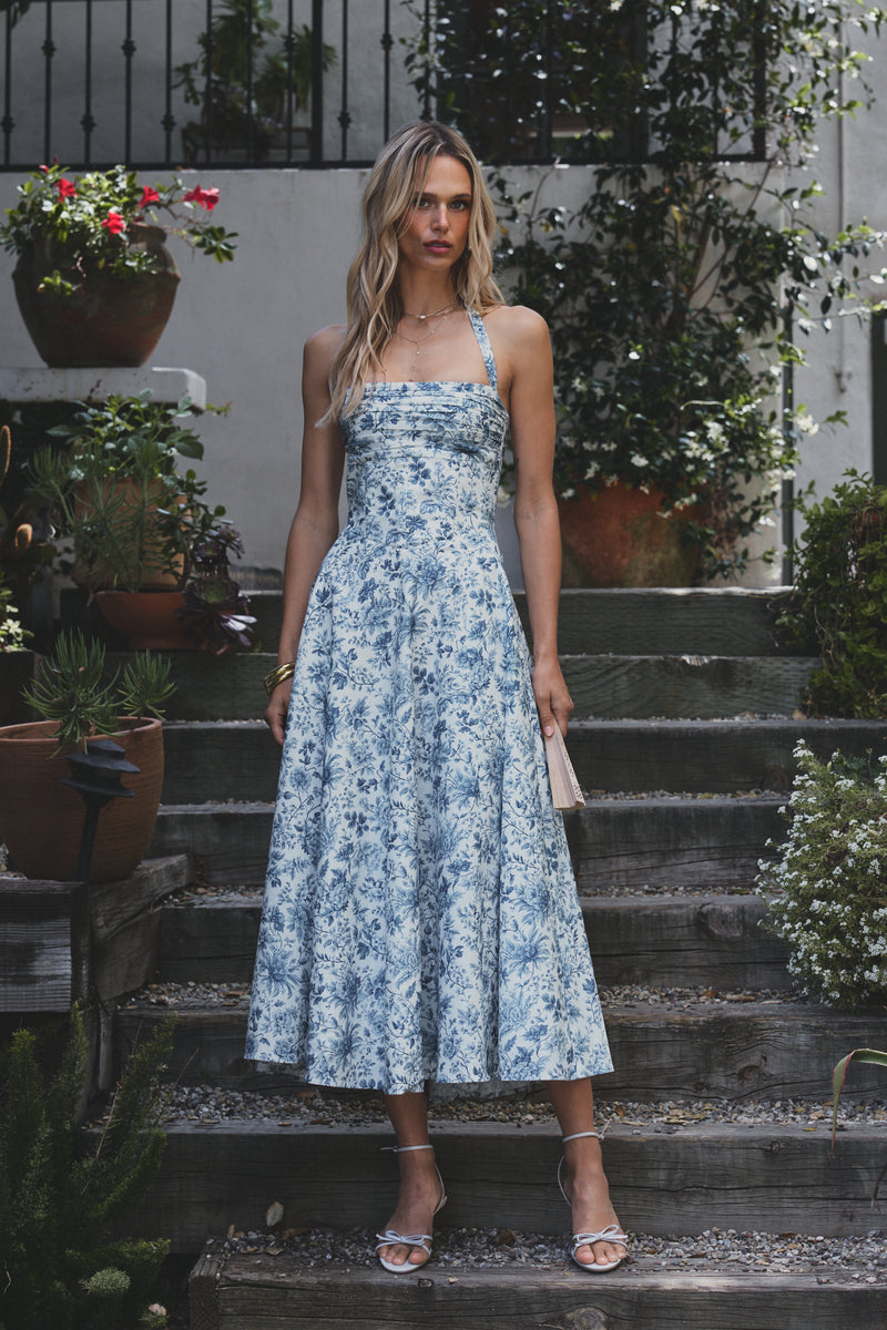 blue and white toile dress The Amora Dress in Blue Toile – V. Chapman