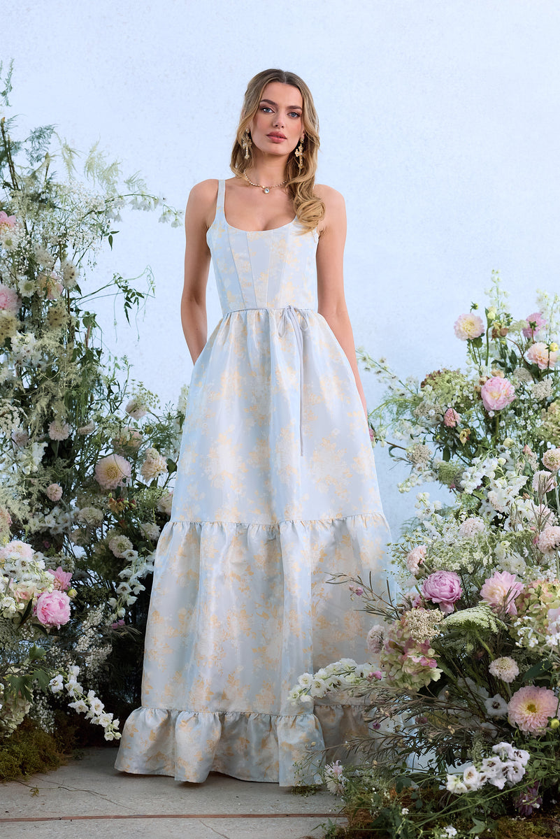 The Avery Dress in Sky Windsor Brocade 16 / Sky Windsor Brocade