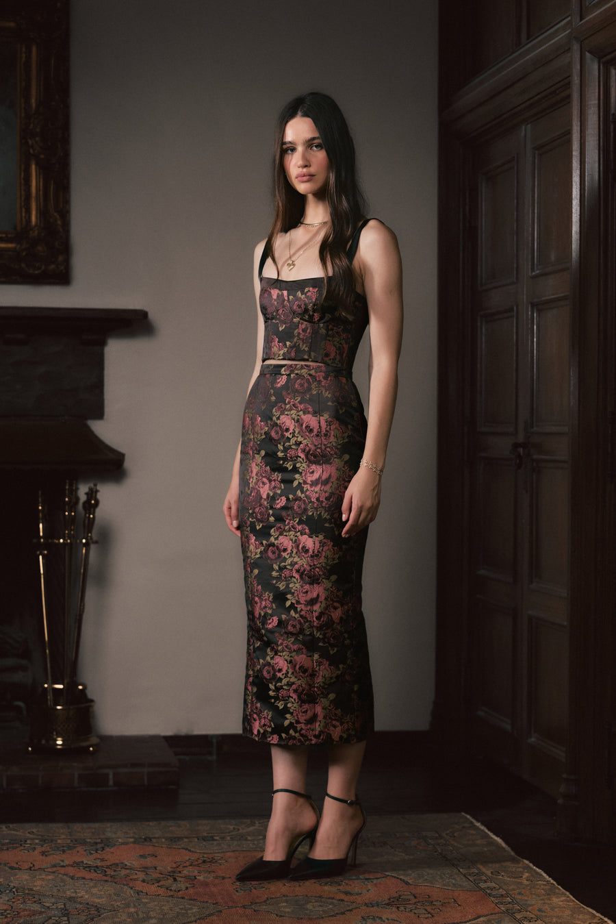 The Rumi Top in Dark Rose Brocade