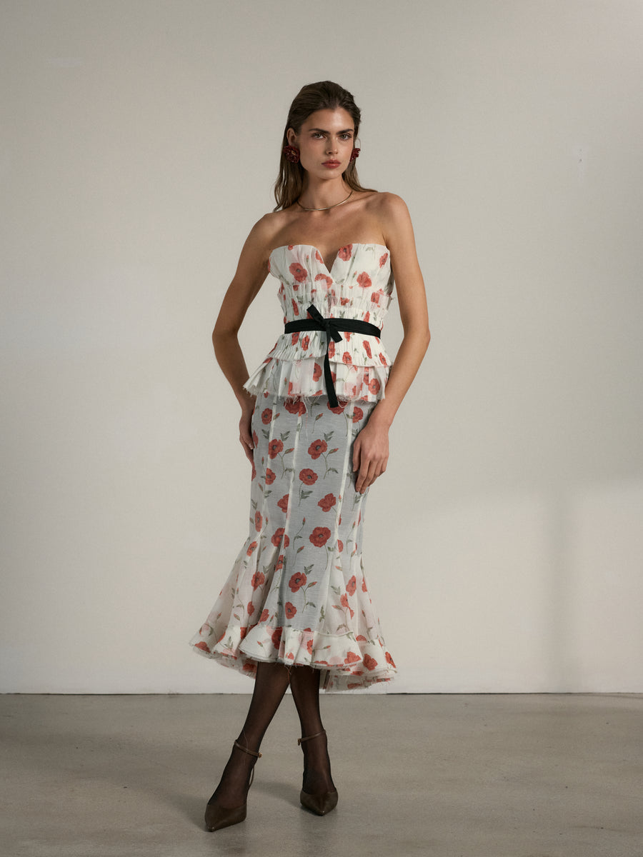 The Madrid Top in Red Poppy Print