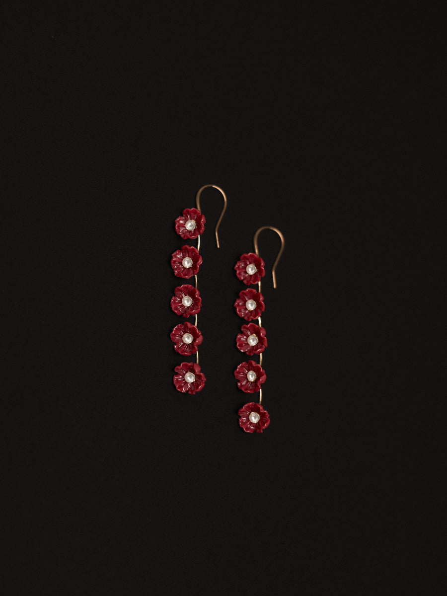 The Poppy Dangle Earring in Dark Red