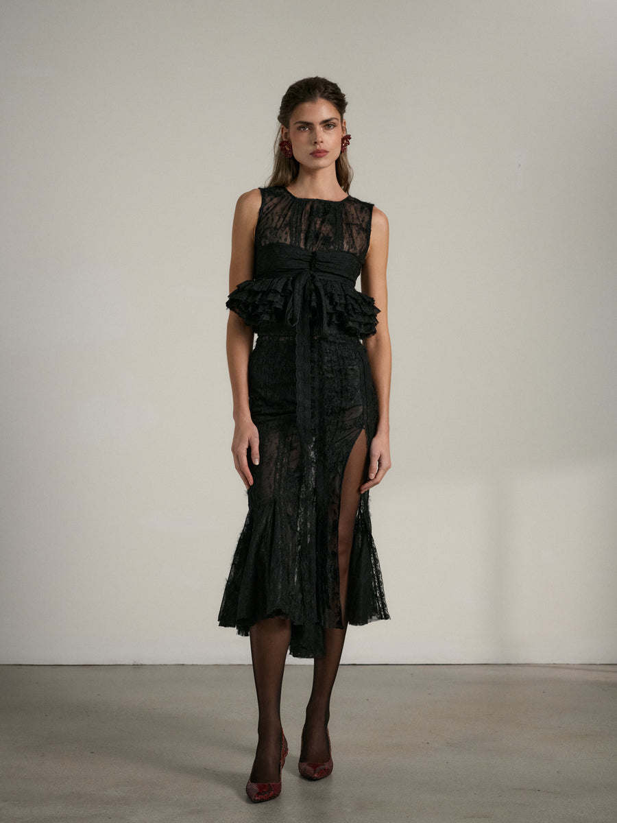 The Almeria Top in Black Fuzzy Lace