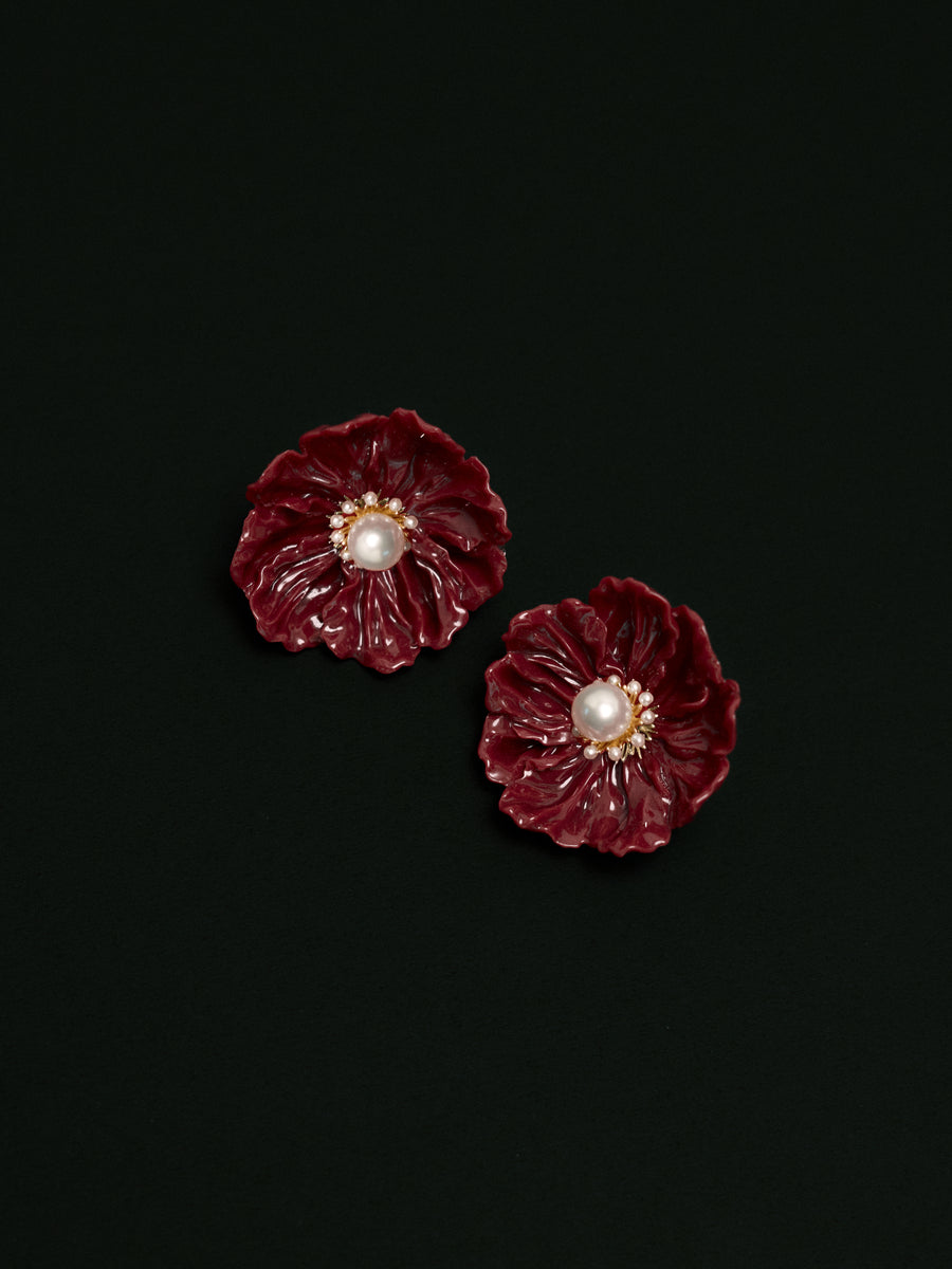 The Poppy Post Earring in Dark Red