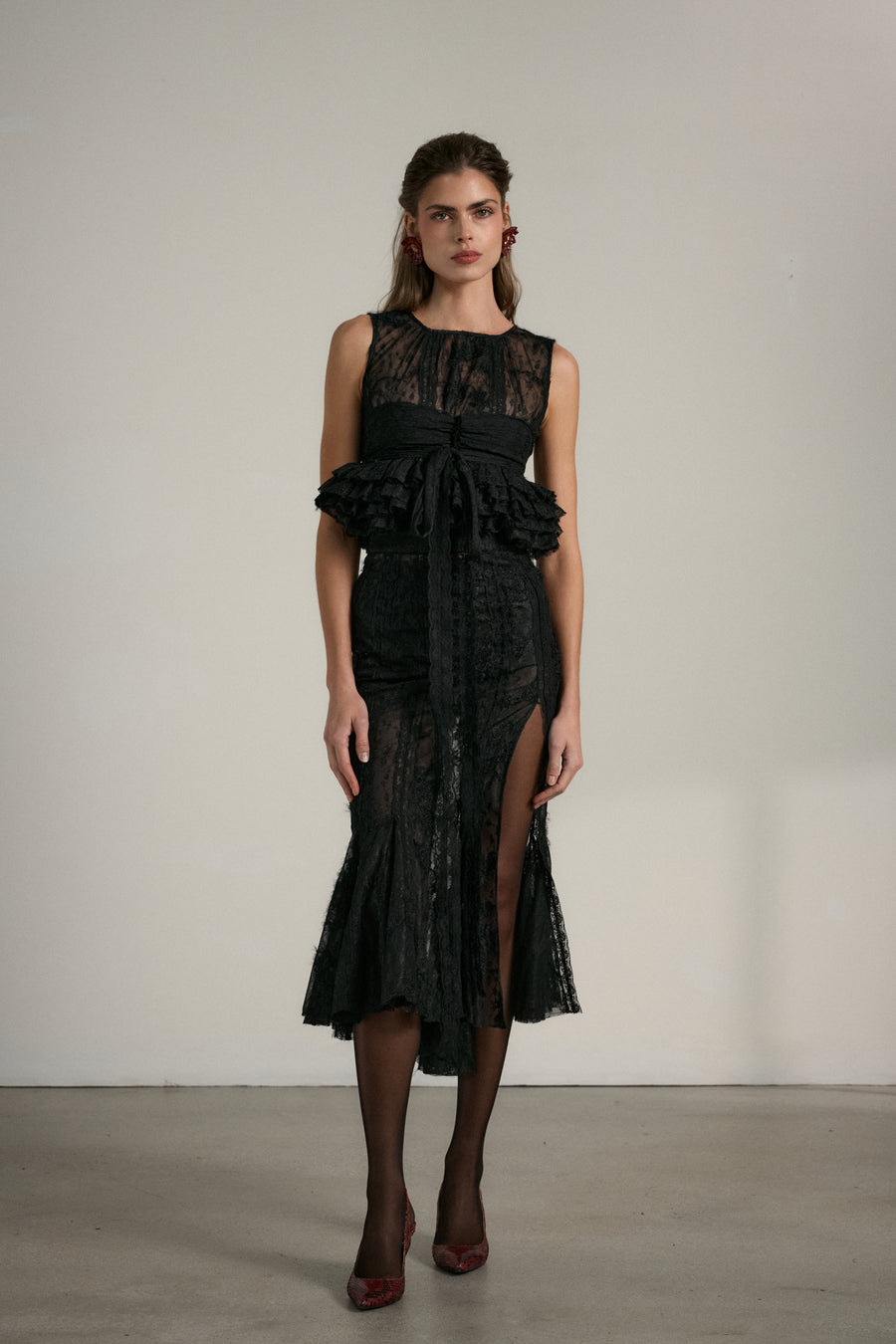 The Toledo Skirt in Black Fuzzy Lace