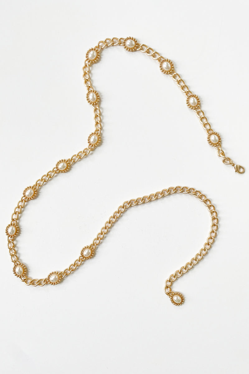 Pearl Dotted Chain Link Belt in Gold