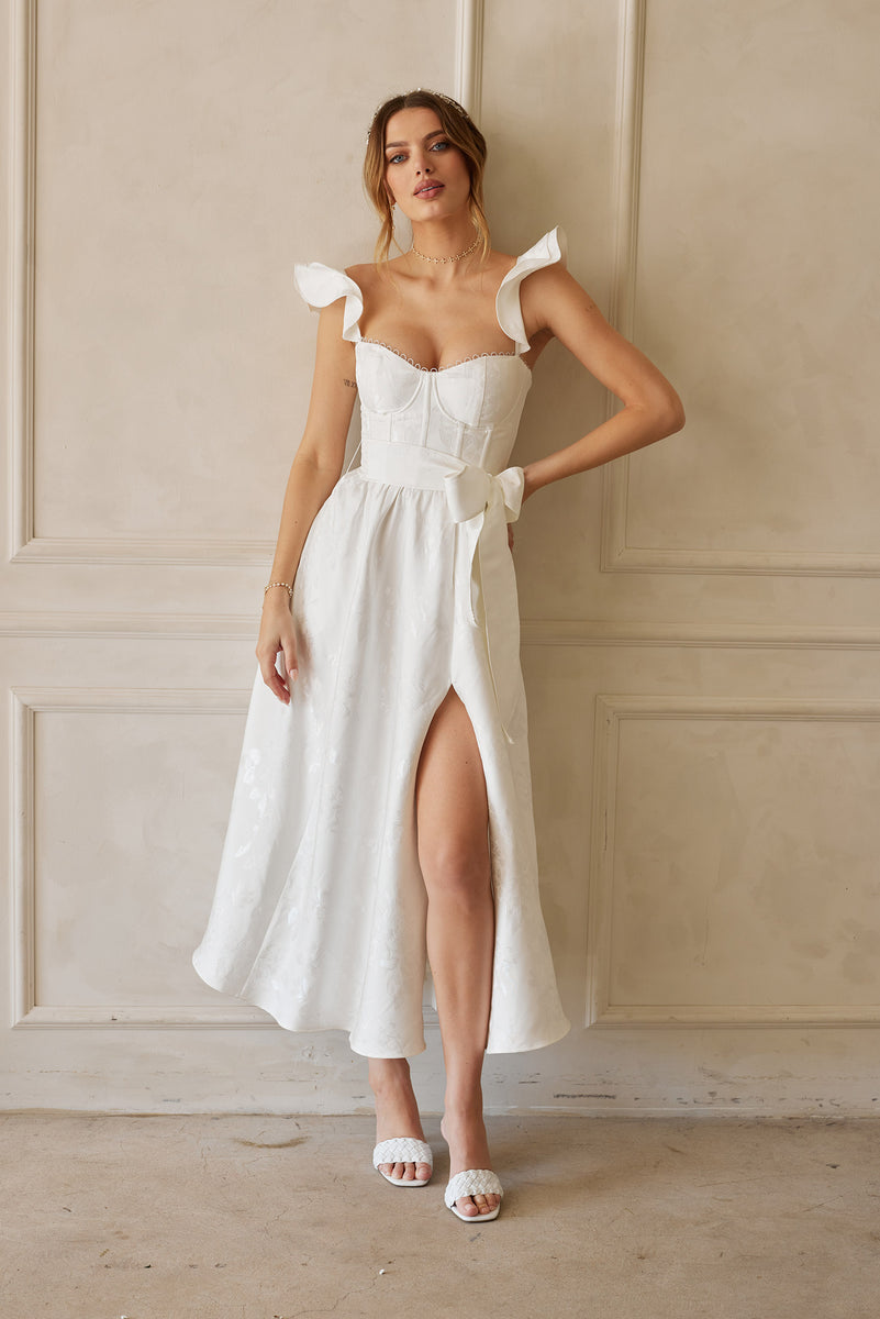 The Vera Dress in White Baroque Floral – V. Chapman