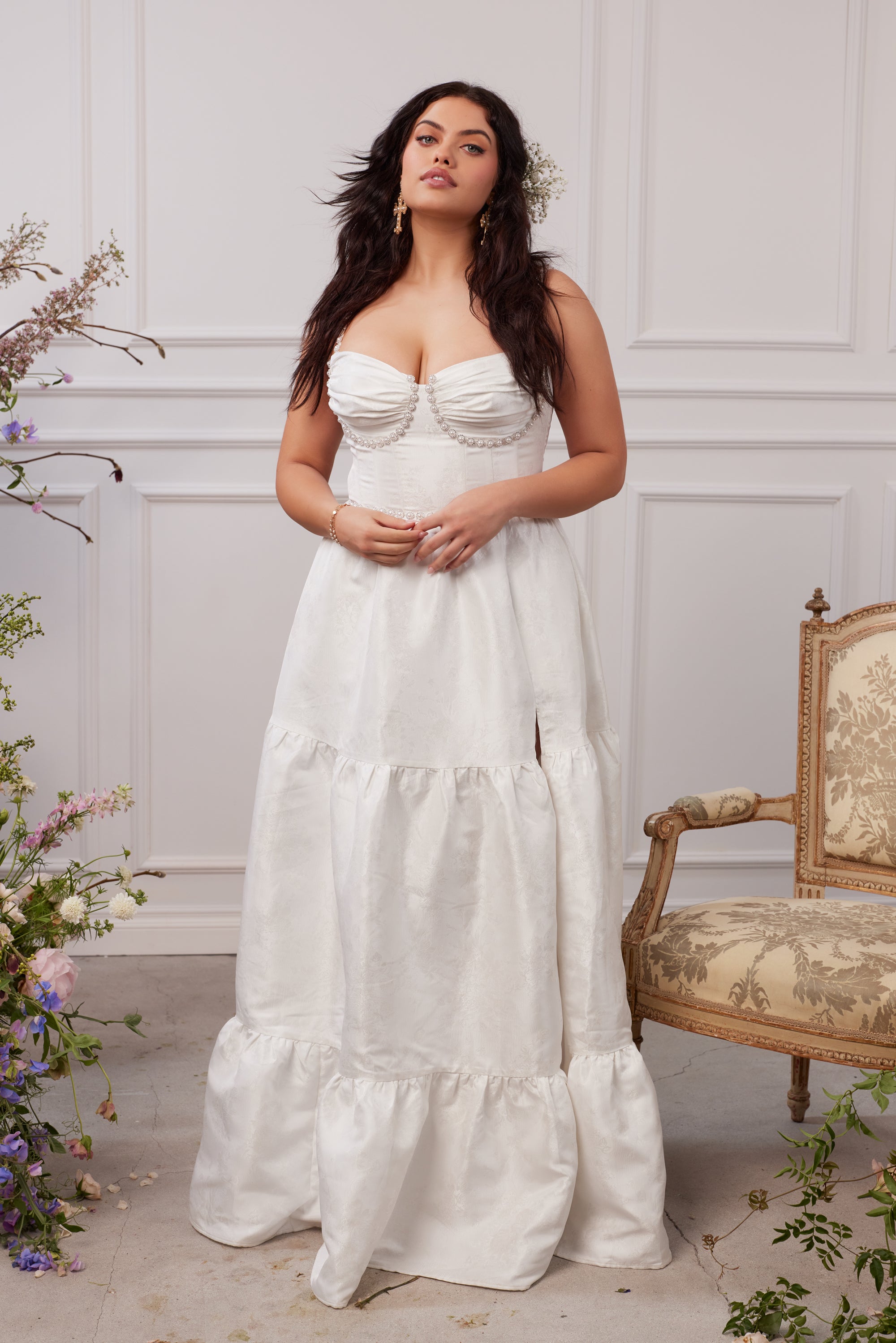 The Lucetta Dress in White Windsor Brocade 2 / White Windsor Brocade The Lucetta Dress in White Windsor Brocade 2 / White Windsor Brocade