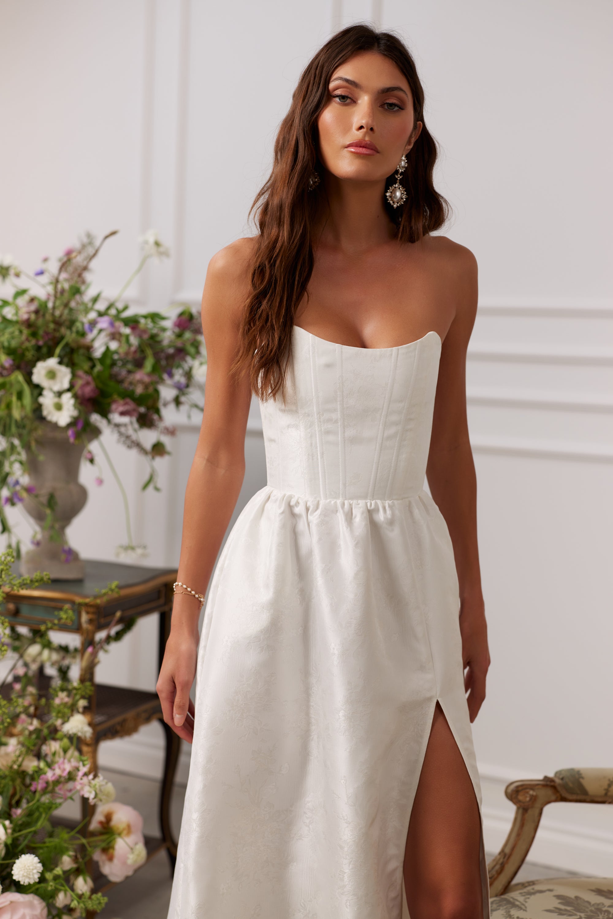 v. chapman charlotte strapless corset side-slit dress V. Chapman