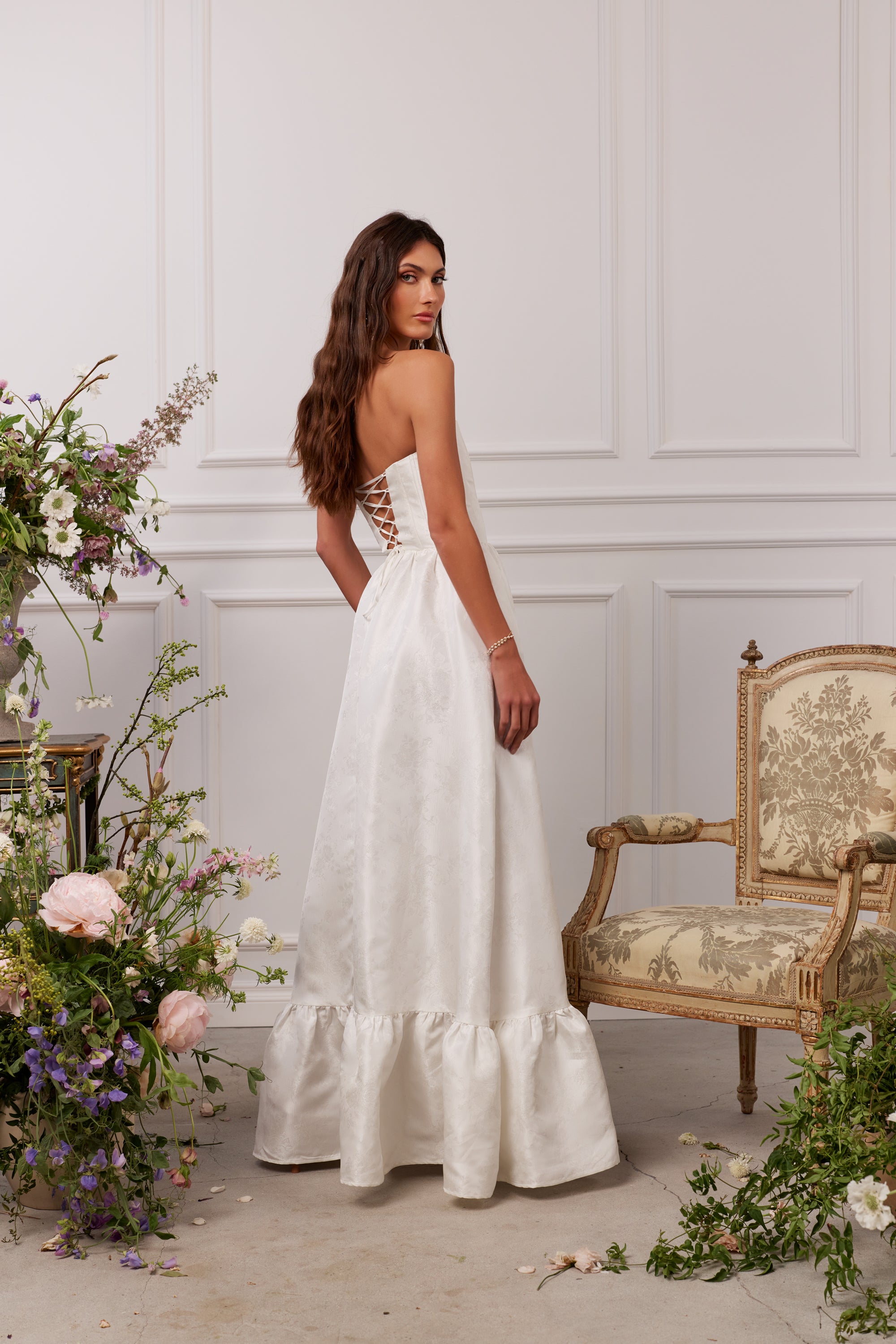 v. chapman charlotte strapless corset side-slit dress The Charlotte Dress in Orchid Haze Windsor 14 / Orchid Haze Windsor