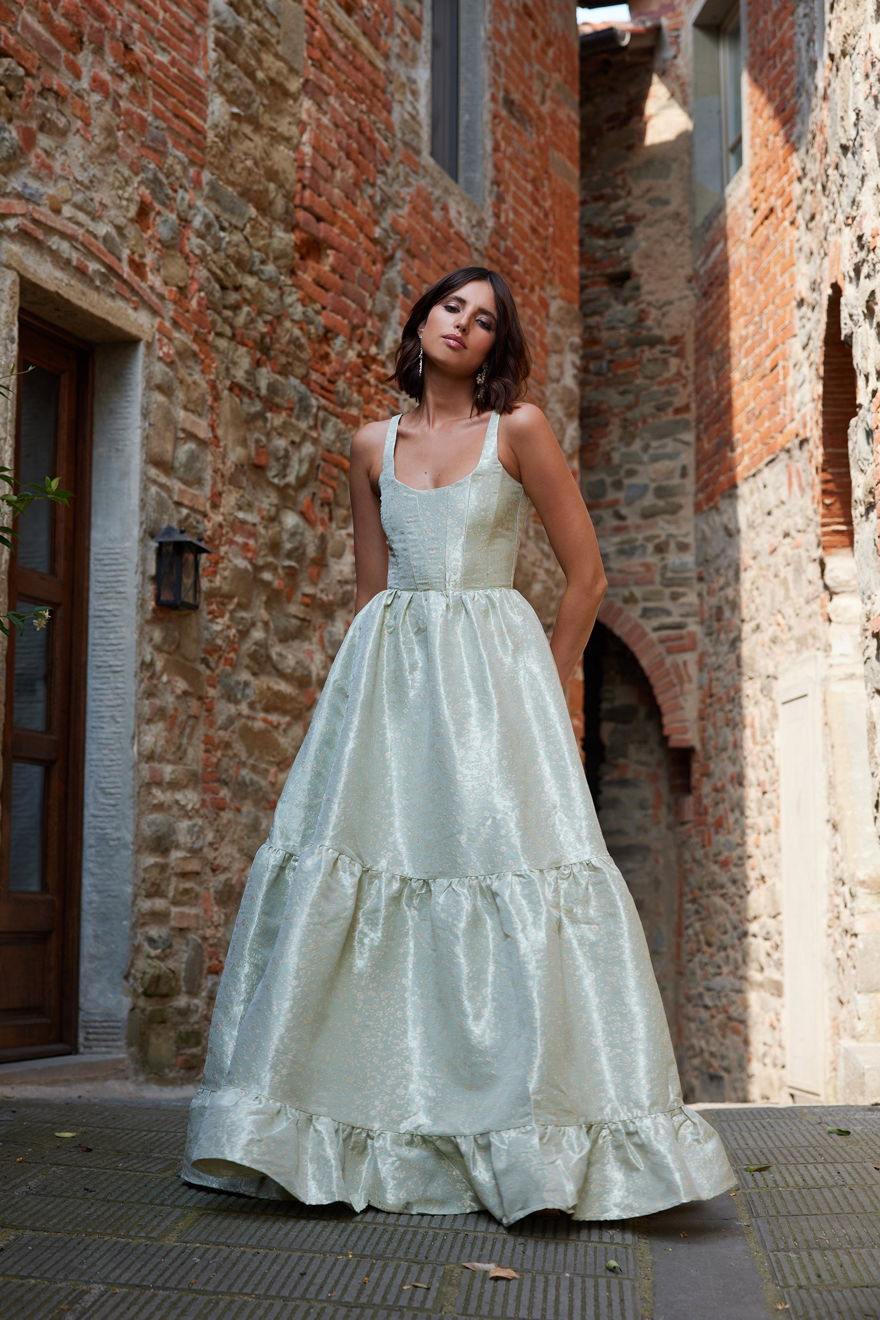 sage green and white wedding dress ALESSA main image 1
