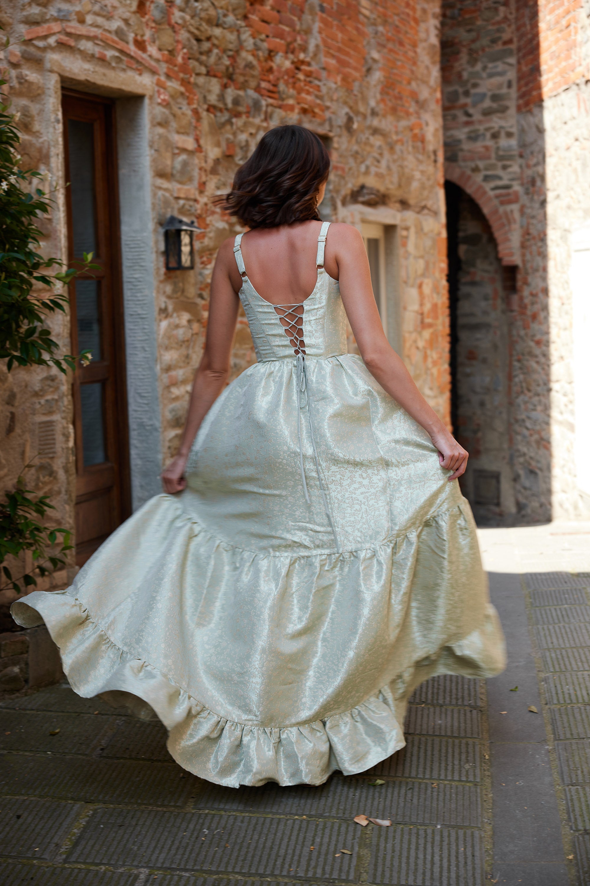 The Avery Dress in Sage Duchess V. Chapman The Avery Dress in Sage Duchess V. Chapman