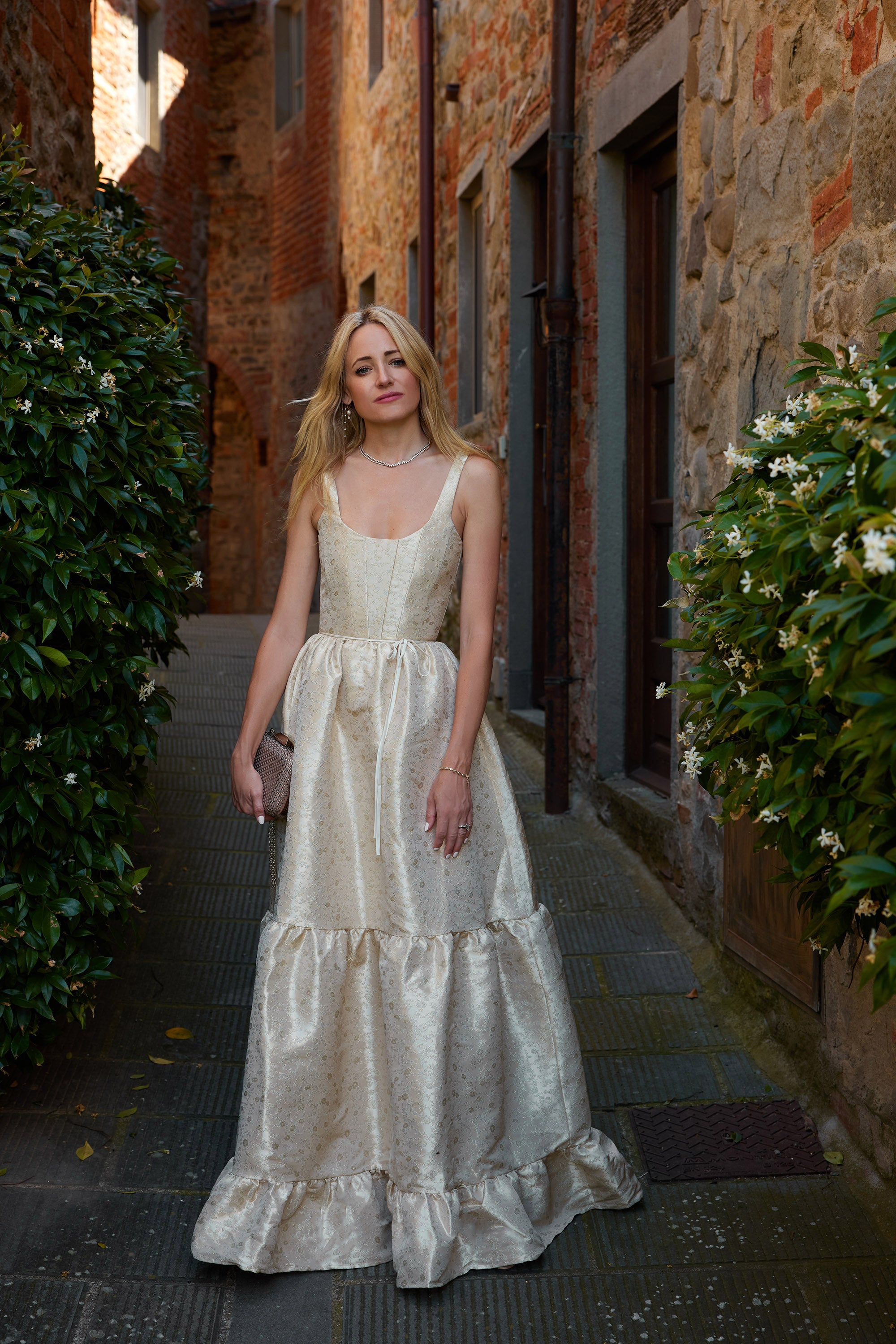 The Avery Dress in Taupe Duchess – V. Chapman