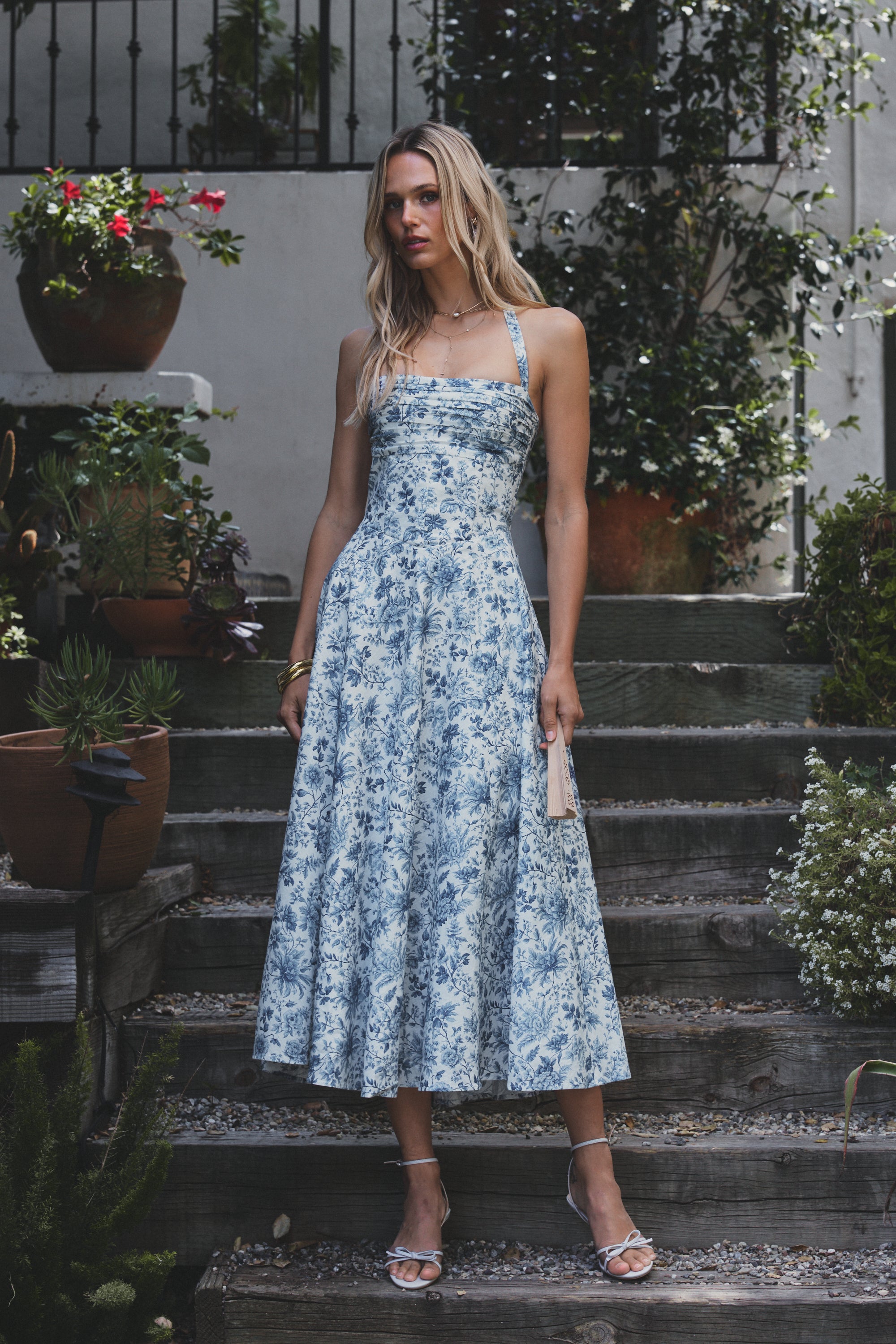 toile dress 100% LINEN - Red De Jouy Shirt calf length Time After Toile Blue Dress