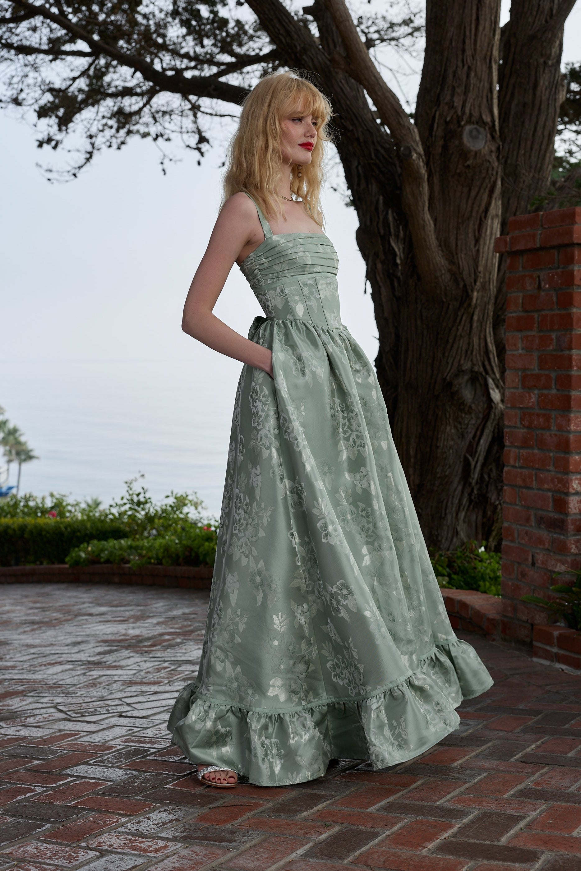 The Ava Dress in Sage Baroque Floral 6 / Sage Baroque Floral The Ava Dress in Sage Baroque Floral 6 / Sage Baroque Floral