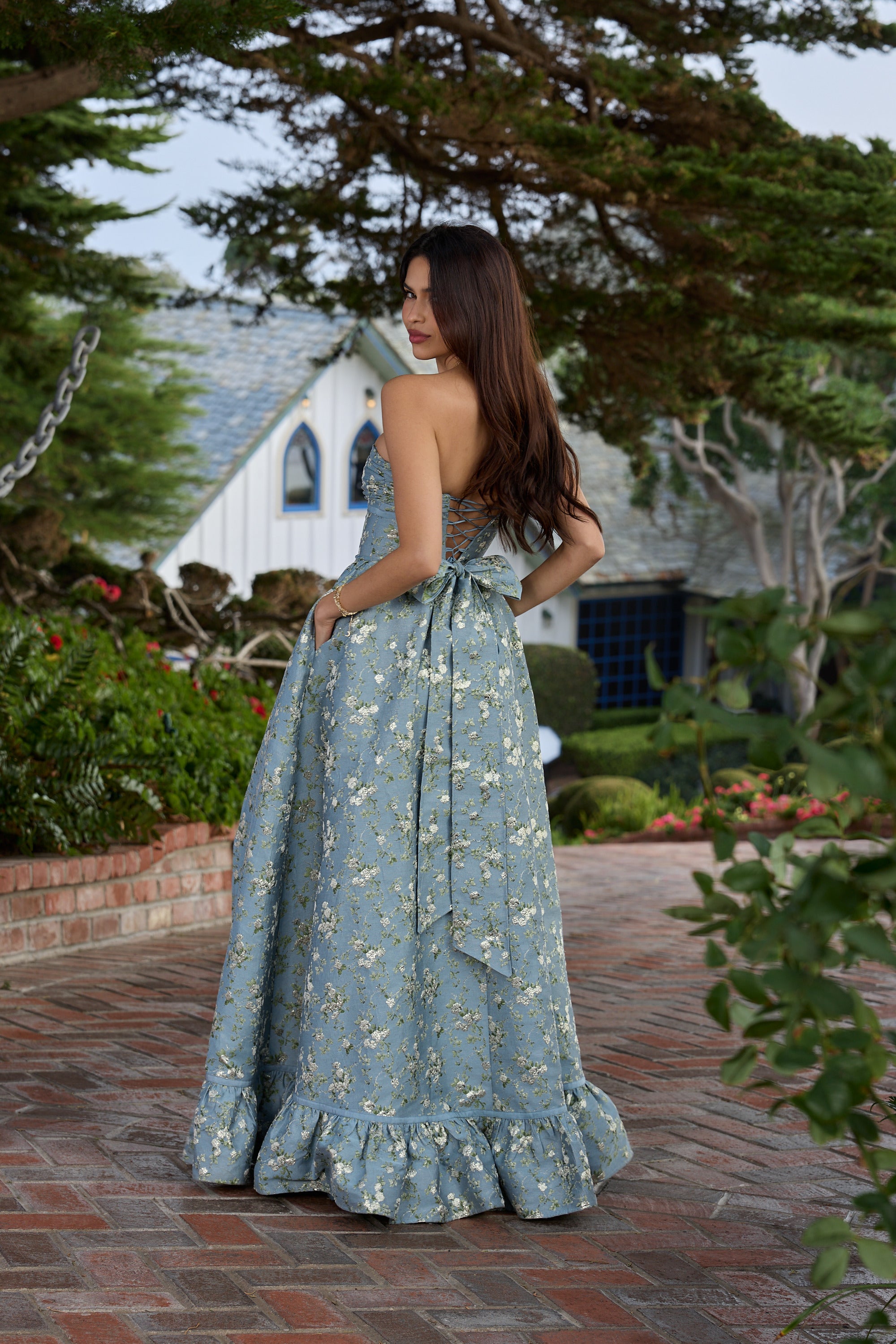 The Ava Dress in Slate Blue Cheverny Brocade 10 / Slate Blue Cheverny Brocade