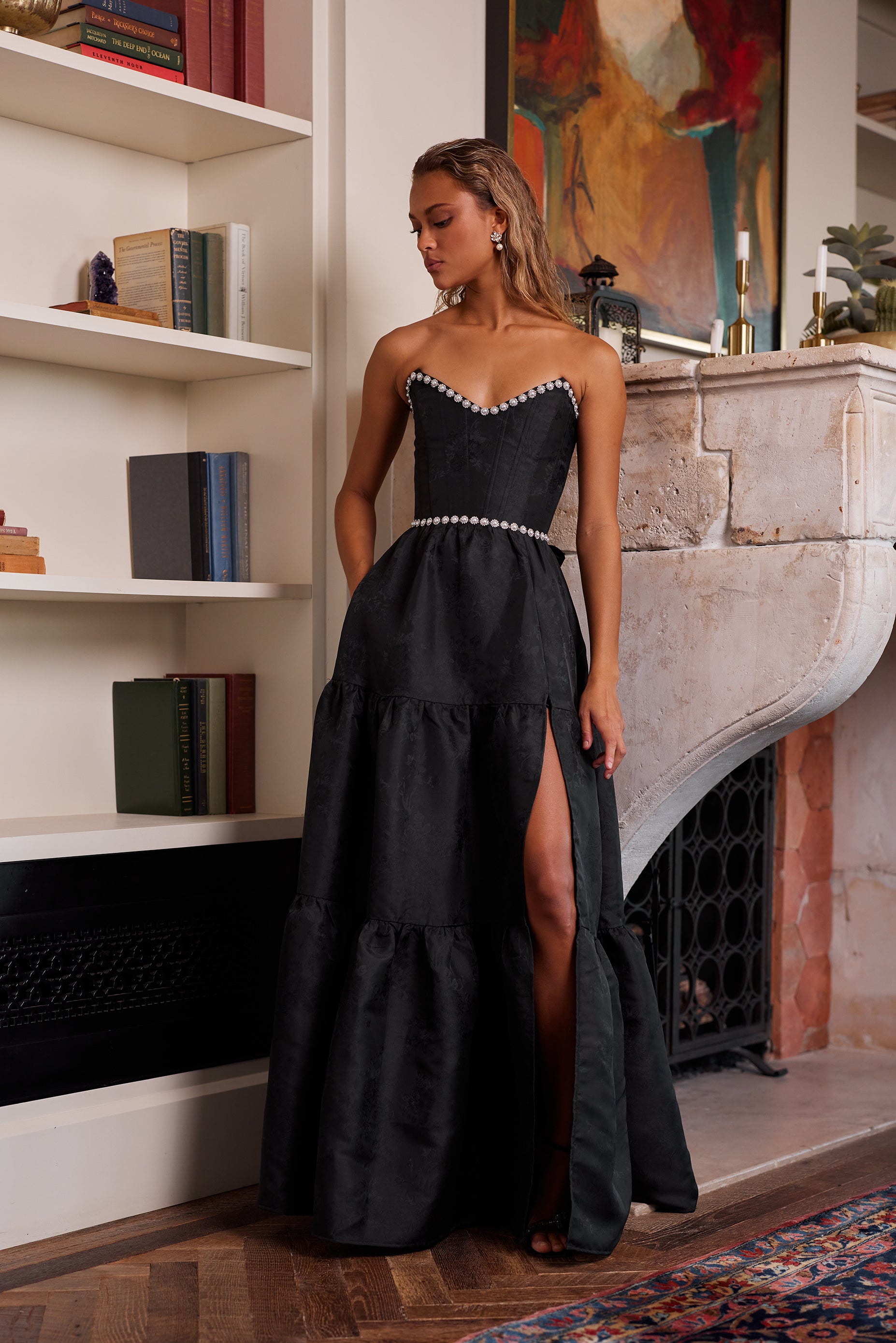 The Vivian Dress in Black Windsor Brocade 16 / Black Windsor Brocade The Vivian Dress in Black Windsor Brocade 16 / Black Windsor Brocade