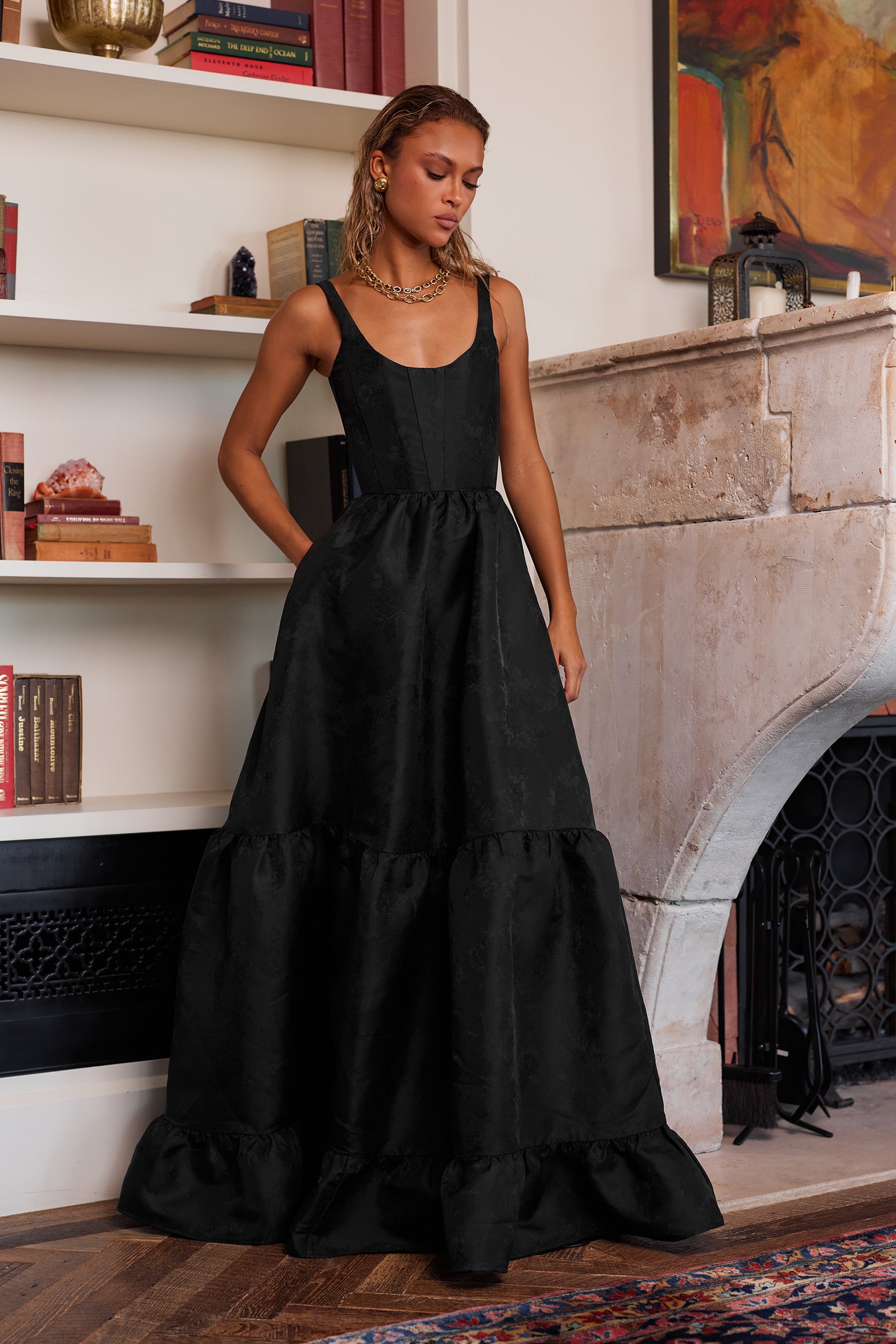 The Avery Dress in Black Windsor Brocade 16 / Black Windsor Brocade