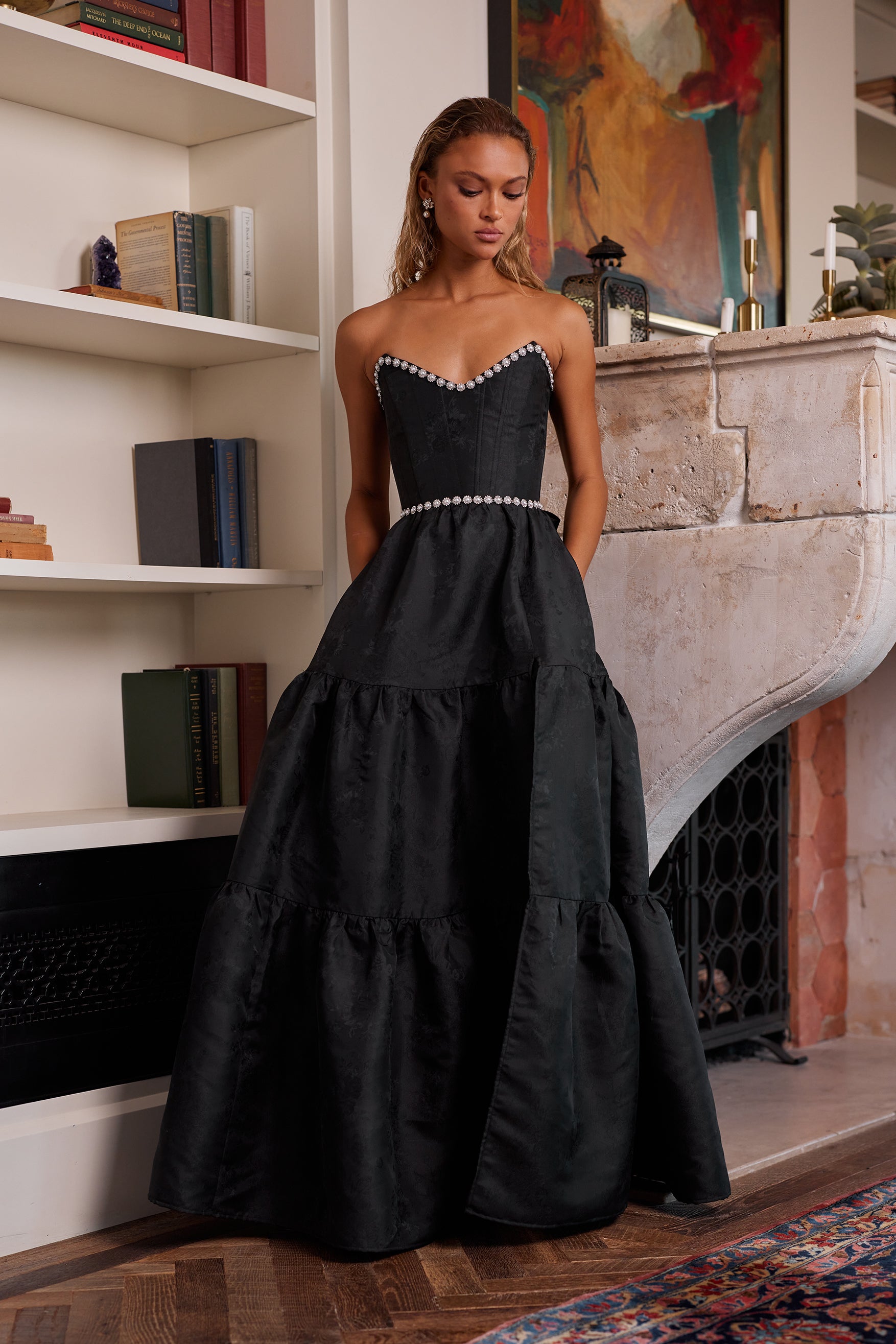 The Vivian Dress in Black Windsor Brocade 16 / Black Windsor Brocade The Vivian Dress in Black Windsor Brocade 16 / Black Windsor Brocade