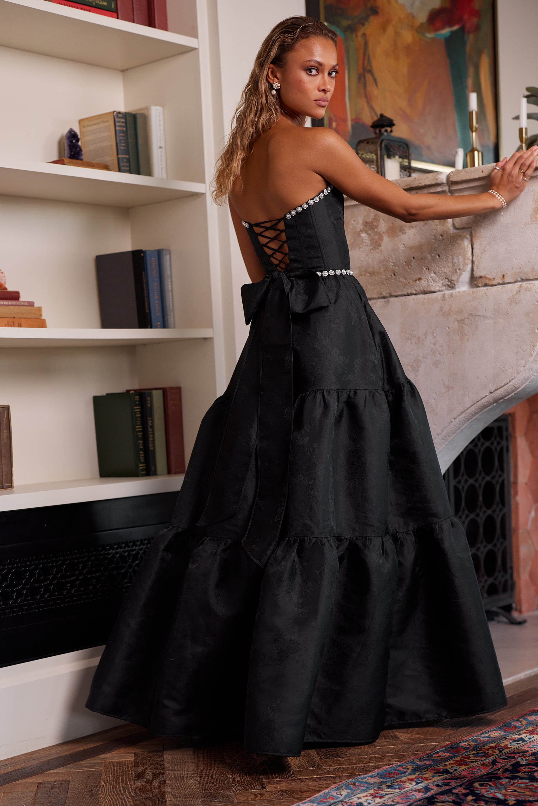 The Vivian Dress in Black Windsor Brocade 16 / Black Windsor Brocade The Vivian Dress in Black Windsor Brocade 16 / Black Windsor Brocade