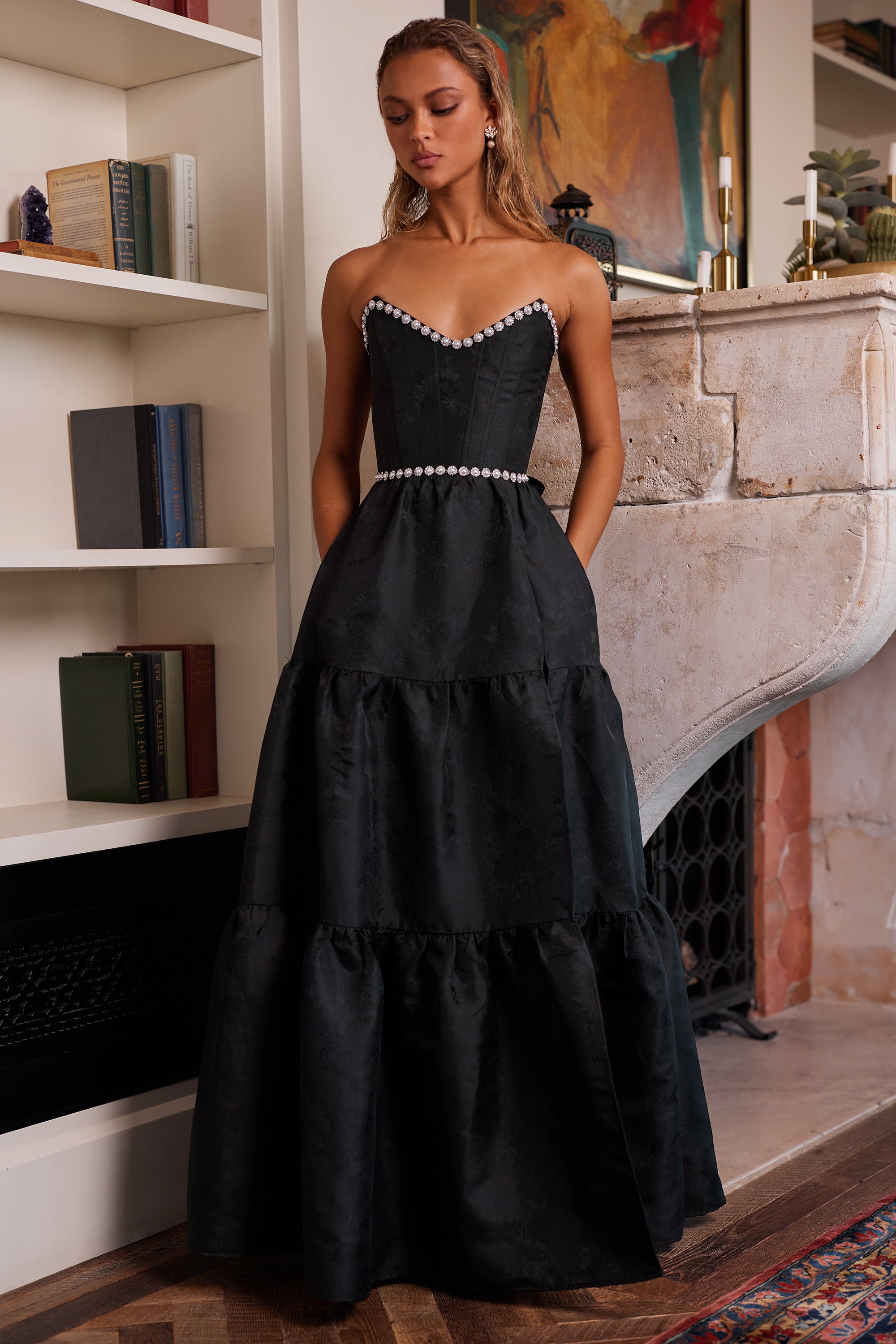 The Vivian Dress in Black Windsor Brocade 16 / Black Windsor Brocade The Vivian Dress in Black Windsor Brocade 16 / Black Windsor Brocade