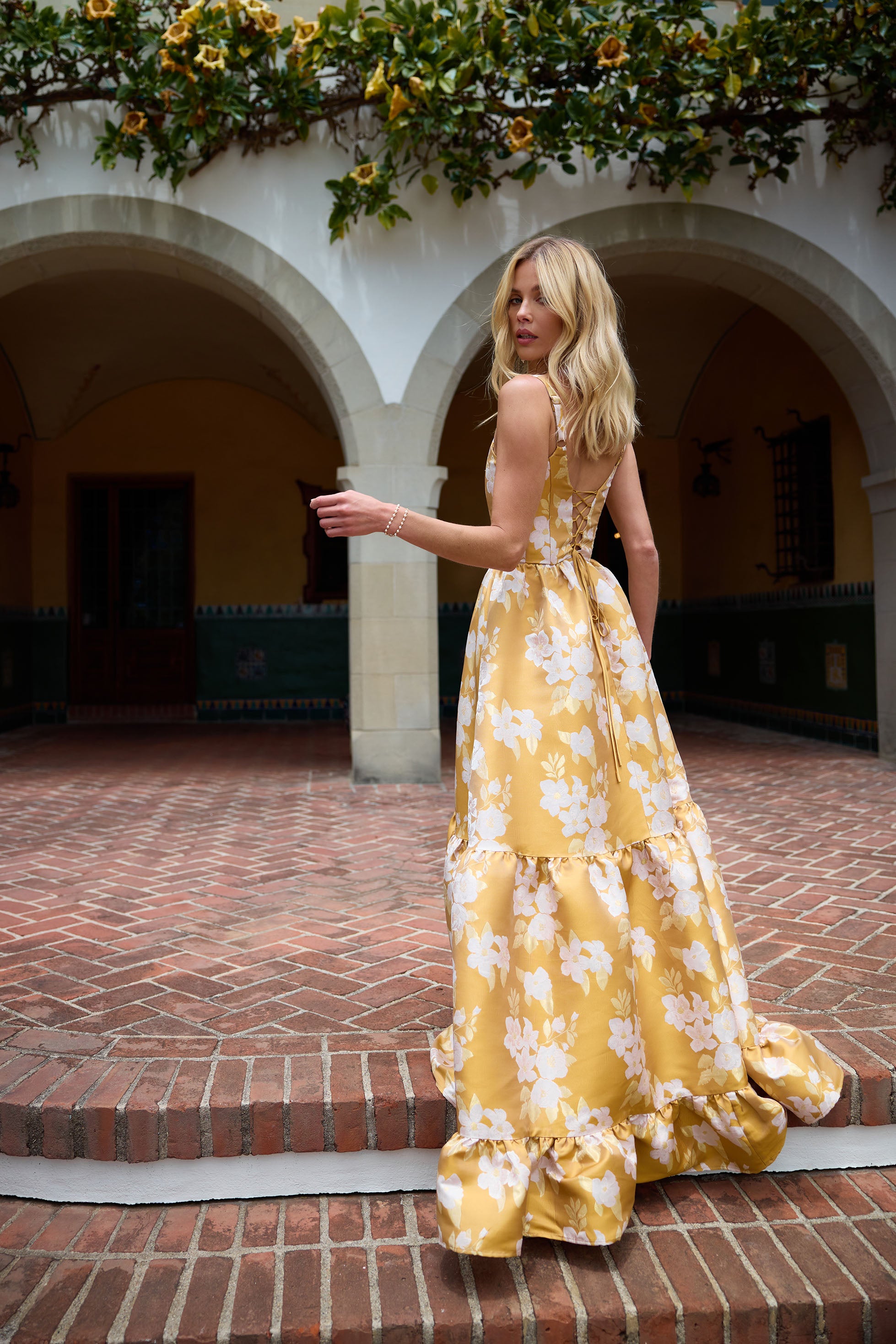 The Avery Dress in Gold Baroque Floral The Avery Dress in Gold Baroque Floral