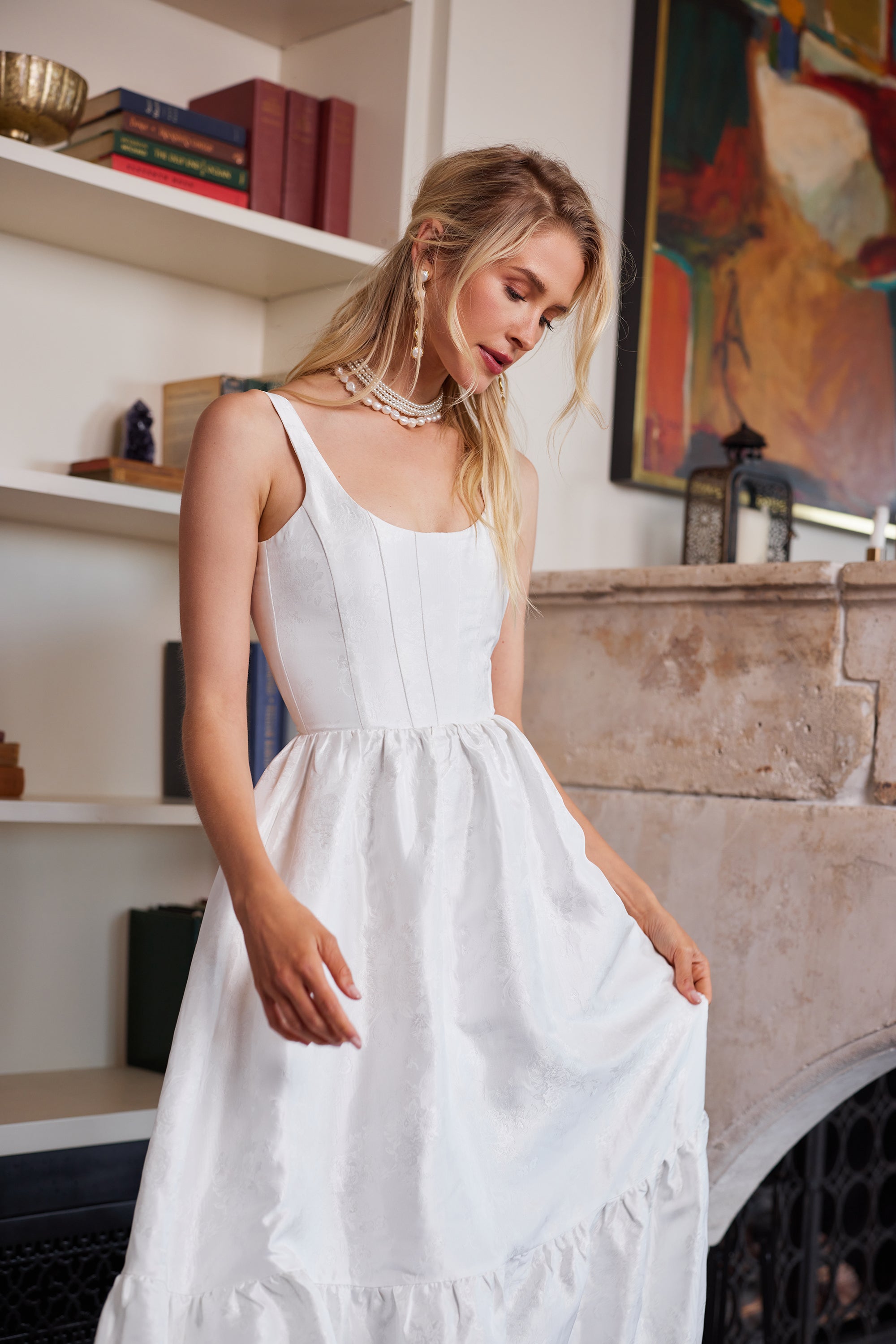 The Avery Dress in White Windsor Brocade 8 / White Windsor Brocade