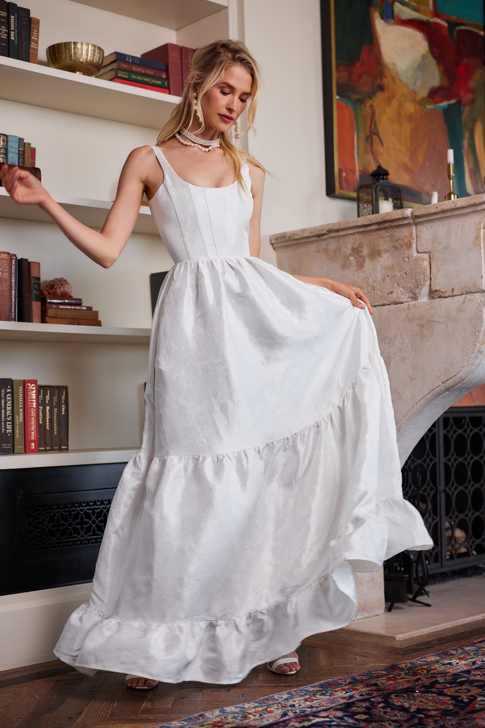 The Avery Dress in White Windsor Brocade 8 / White Windsor Brocade