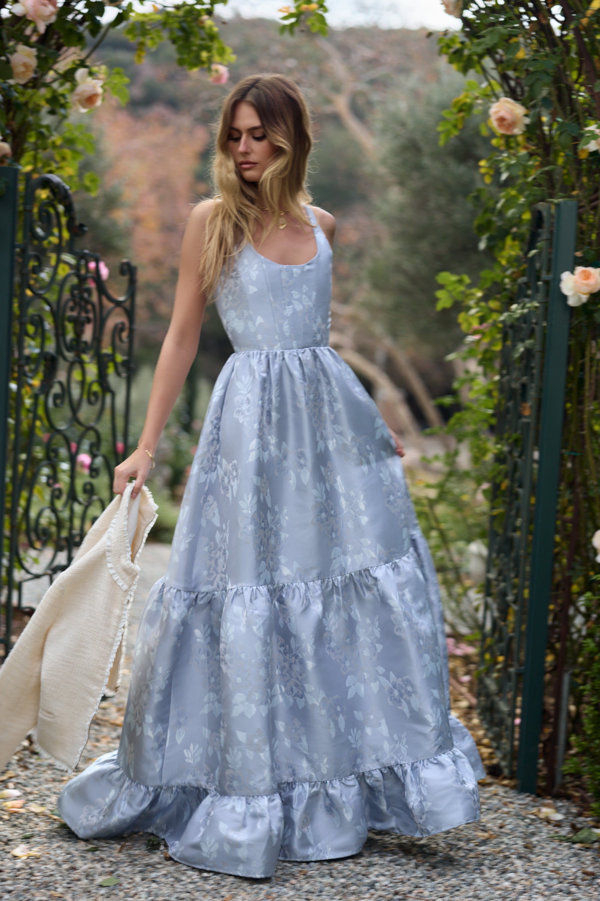 The Avery Dress in Icelandic Blue Baroque Floral – V. Chapman