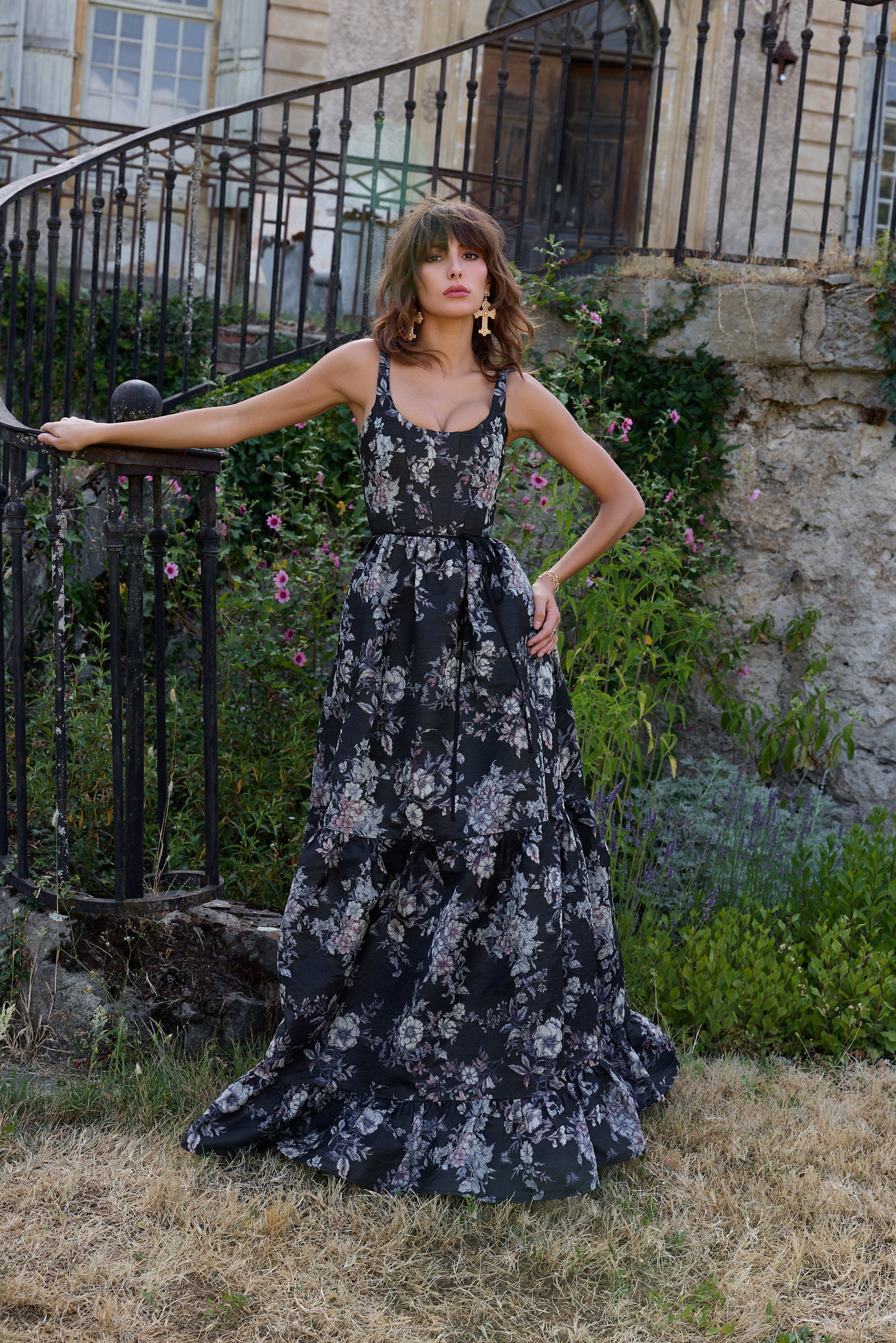 v chapman avery dress black The Vivian Dress in Black Windsor Brocade 6 / Black Windsor Brocade