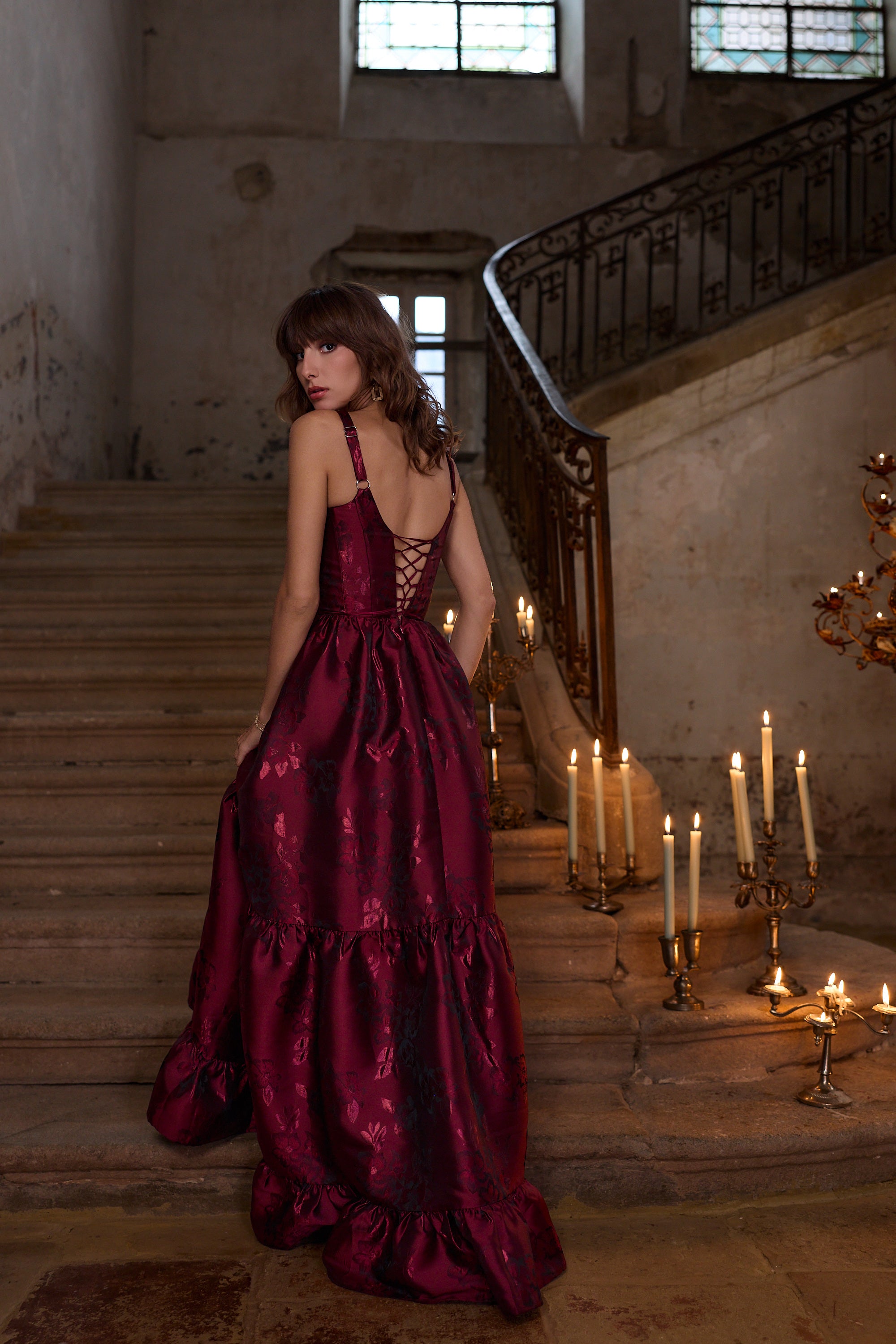 The Avery Dress in Garnet Baroque Floral 2 / Garnet Baroque Floral