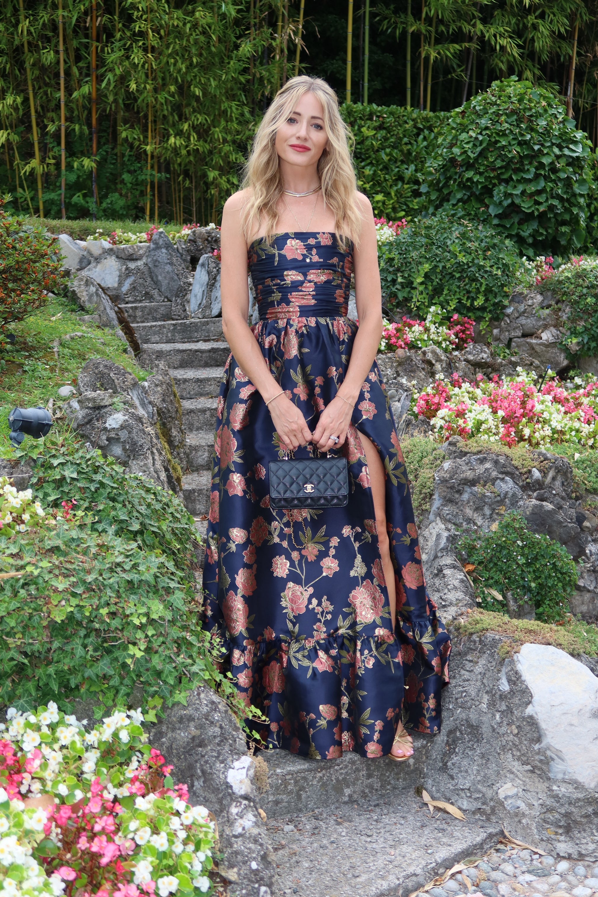 The Regina Dress in Navy Tudor Rose Brocade – V. Chapman