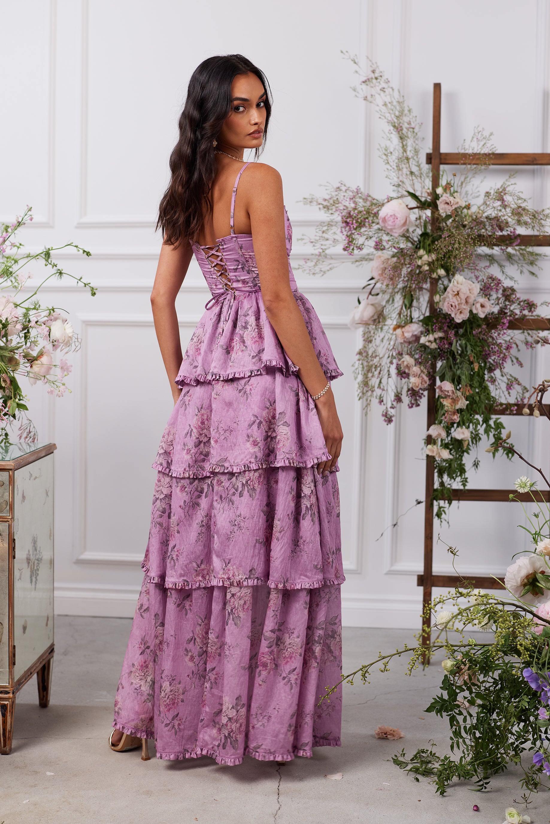 The Caterina Dress in Lilac Tapestry Rose 14 / Lilac Tapestry Rose