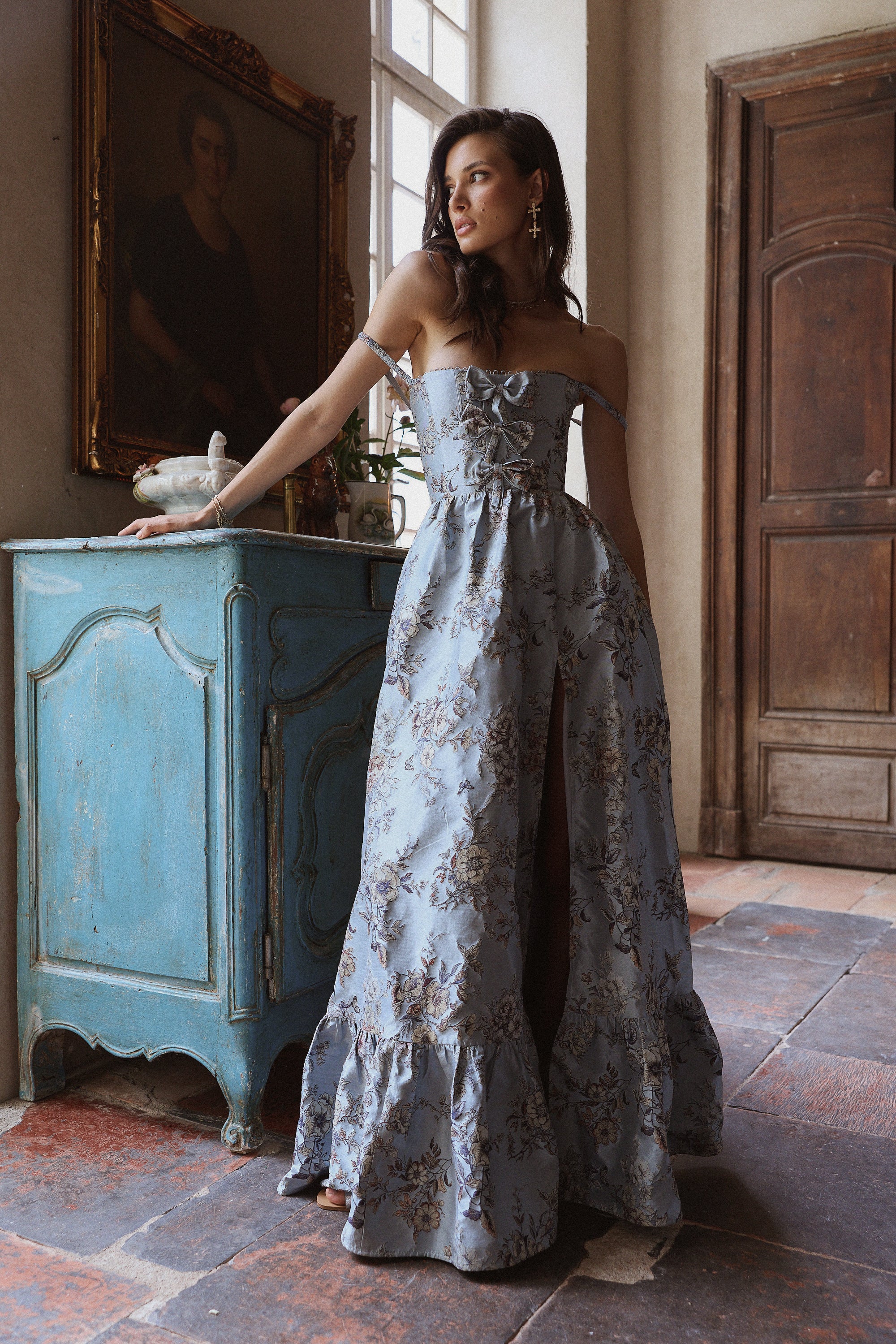 The Margaret Dress in Light Blue Lilibet Brocade 0 / Light Blue Lilibet Brocade
