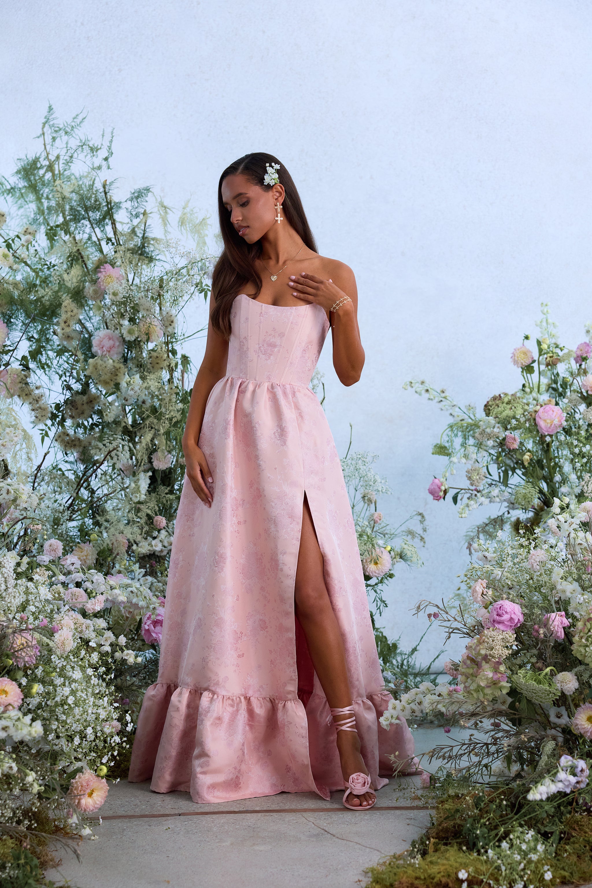 The Charlotte Dress in Light Pink Windsor Brocade V. Chapman The Charlotte Dress in Light Pink Windsor Brocade V. Chapman