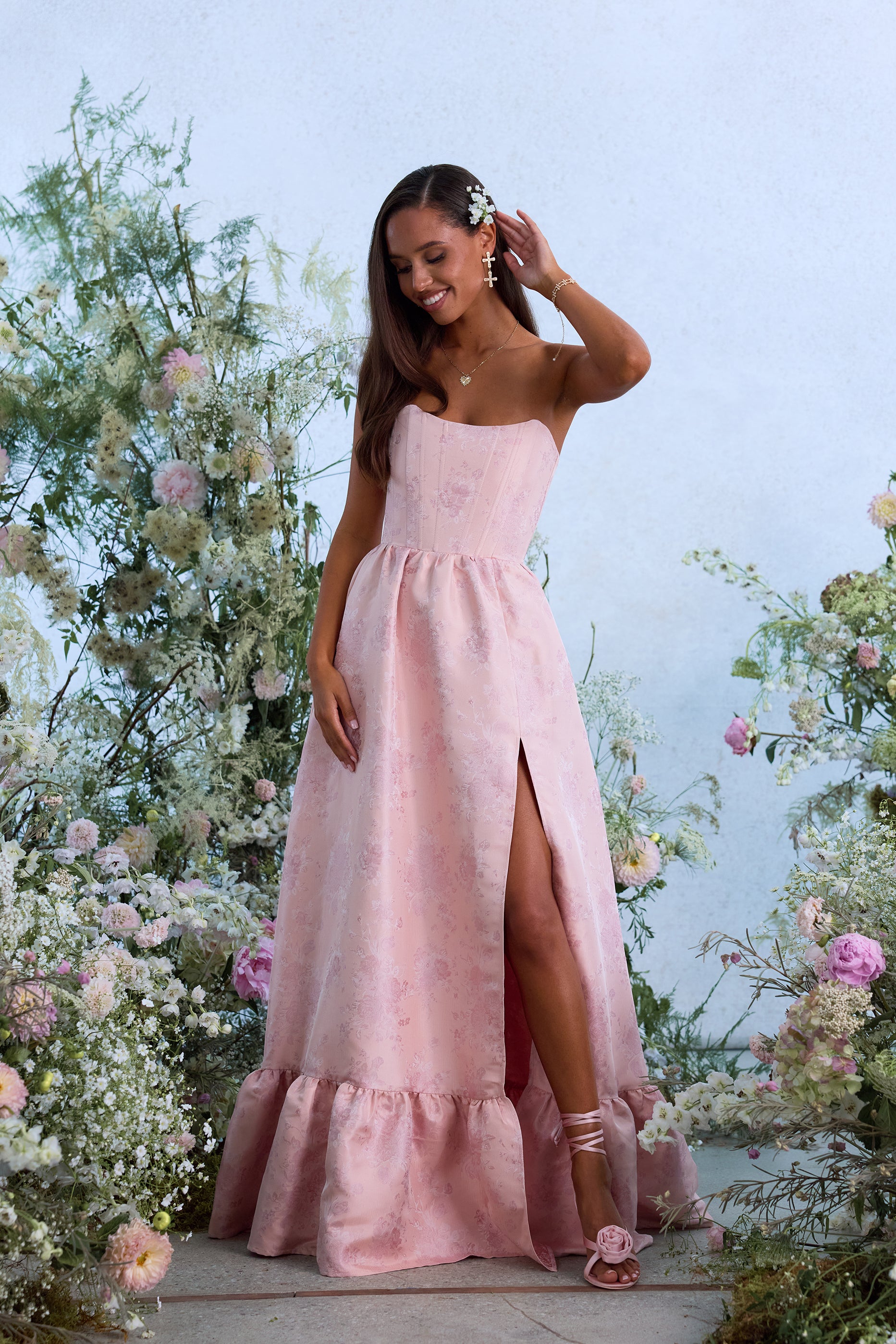 The Charlotte Dress in Light Pink Windsor Brocade 18 / Light Pink Windsor Brocade The Charlotte Dress in Light Pink Windsor Brocade 18 / Light Pink Windsor Brocade