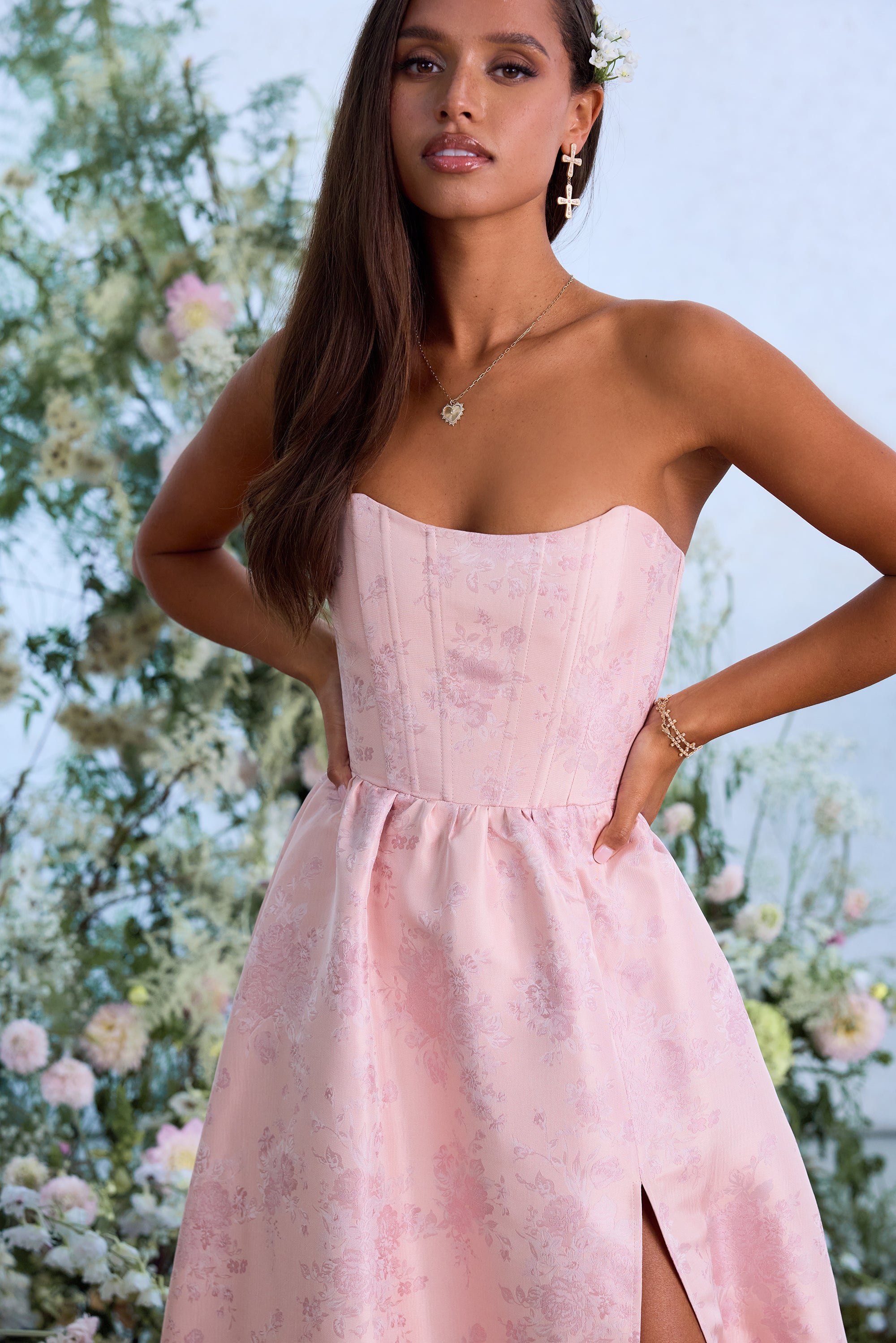 The Charlotte Dress in Light Pink Windsor Brocade 18 / Light Pink Windsor Brocade The Charlotte Dress in Light Pink Windsor Brocade 18 / Light Pink Windsor Brocade
