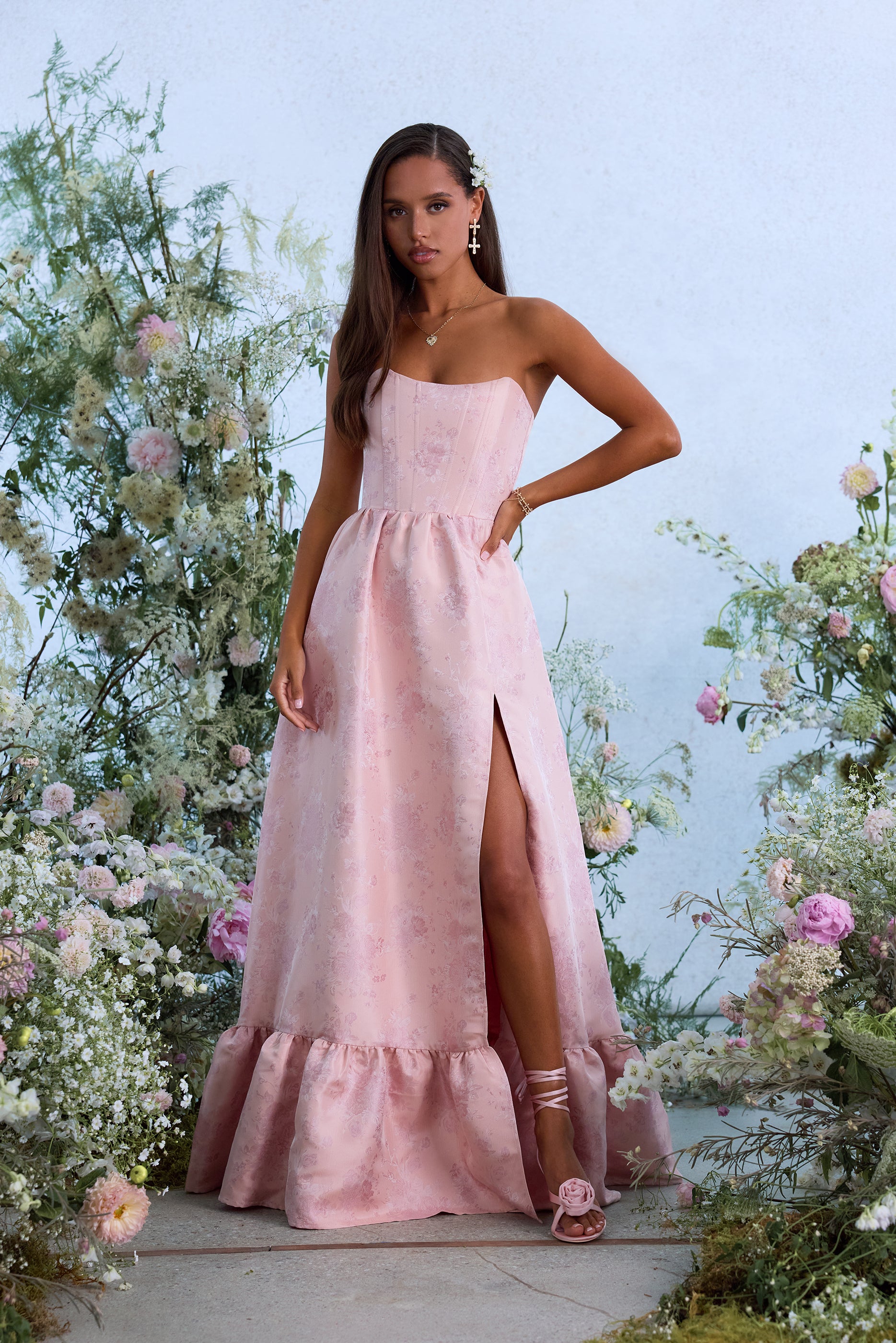 The Charlotte Dress in Light Pink Windsor Brocade 18 / Light Pink Windsor Brocade The Charlotte Dress in Light Pink Windsor Brocade 18 / Light Pink Windsor Brocade