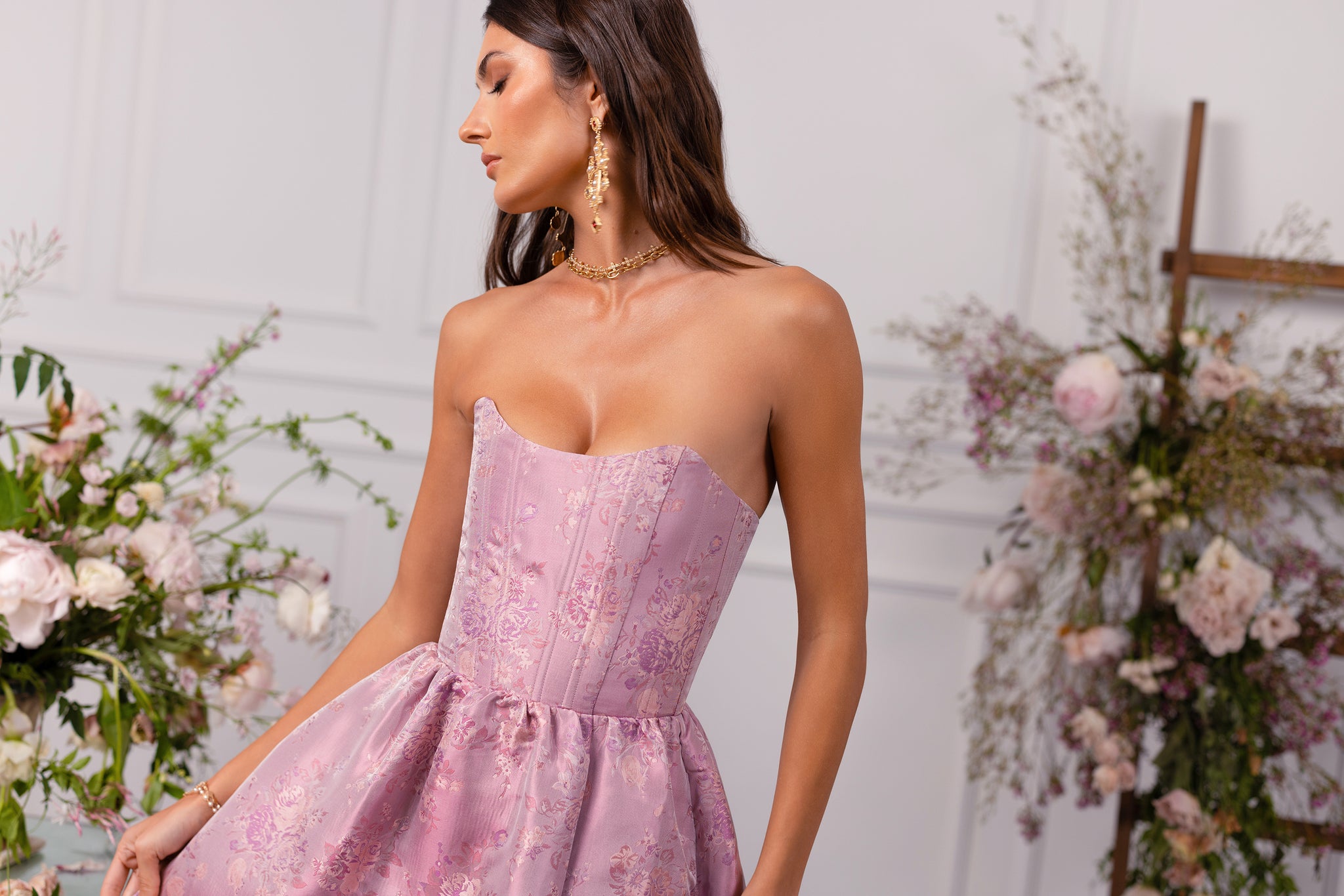 v. chapman charlotte strapless corset side-slit dress The Charlotte Dress in Denim Blue Windsor 20 / Denim Blue Windsor
