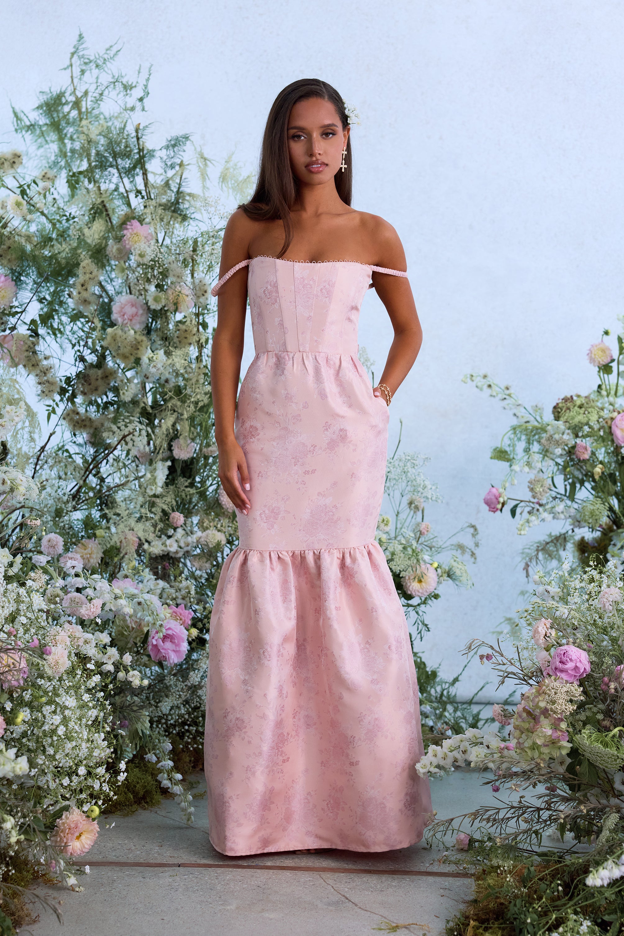 The Cherie Dress in Light Pink Windsor Brocade V. Chapman The Cherie Dress in Light Pink Windsor Brocade V. Chapman