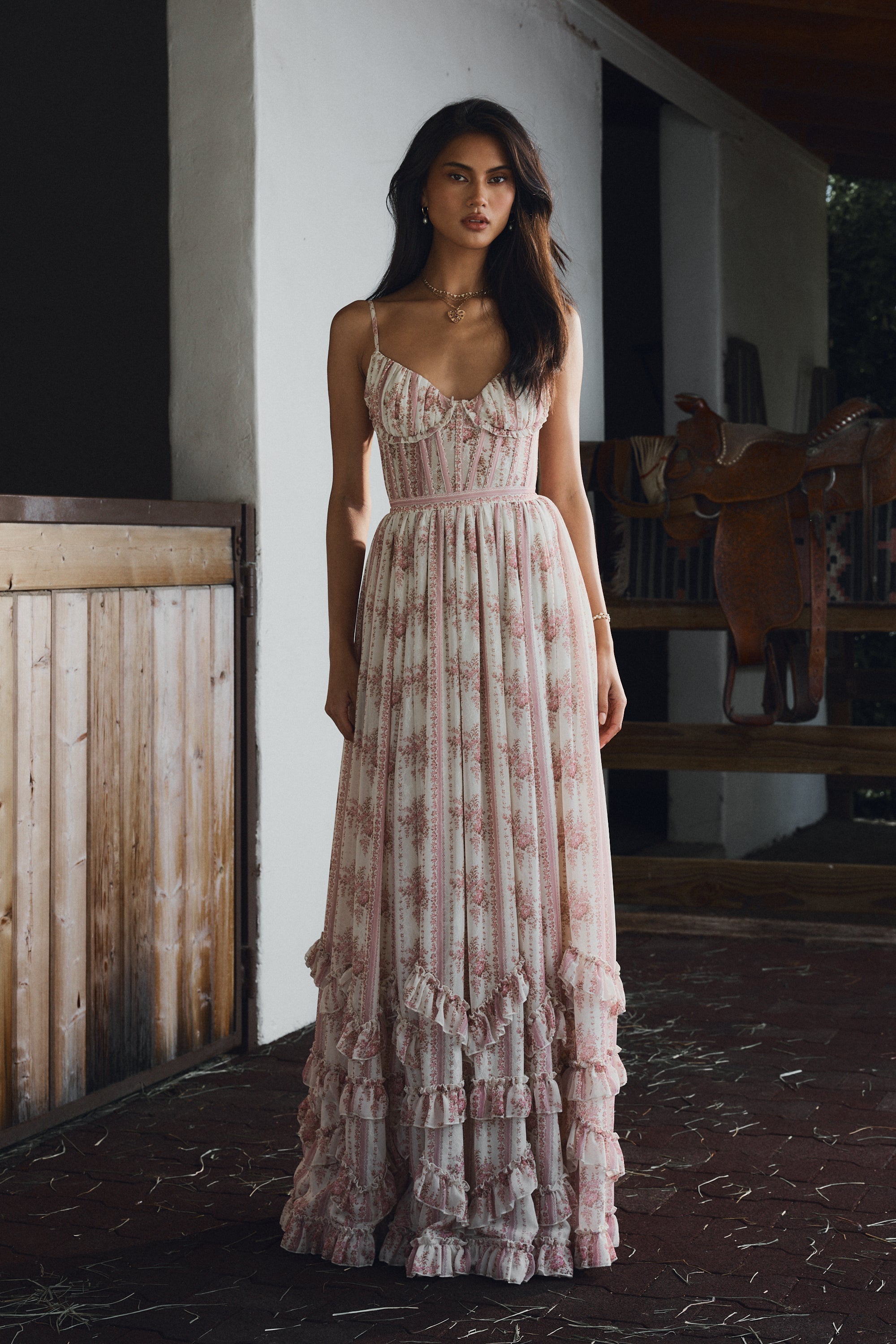 The Carmen Dress in Strawberry Victorian Stripe V. Chapman The Carmen Dress in Strawberry Victorian Stripe V. Chapman