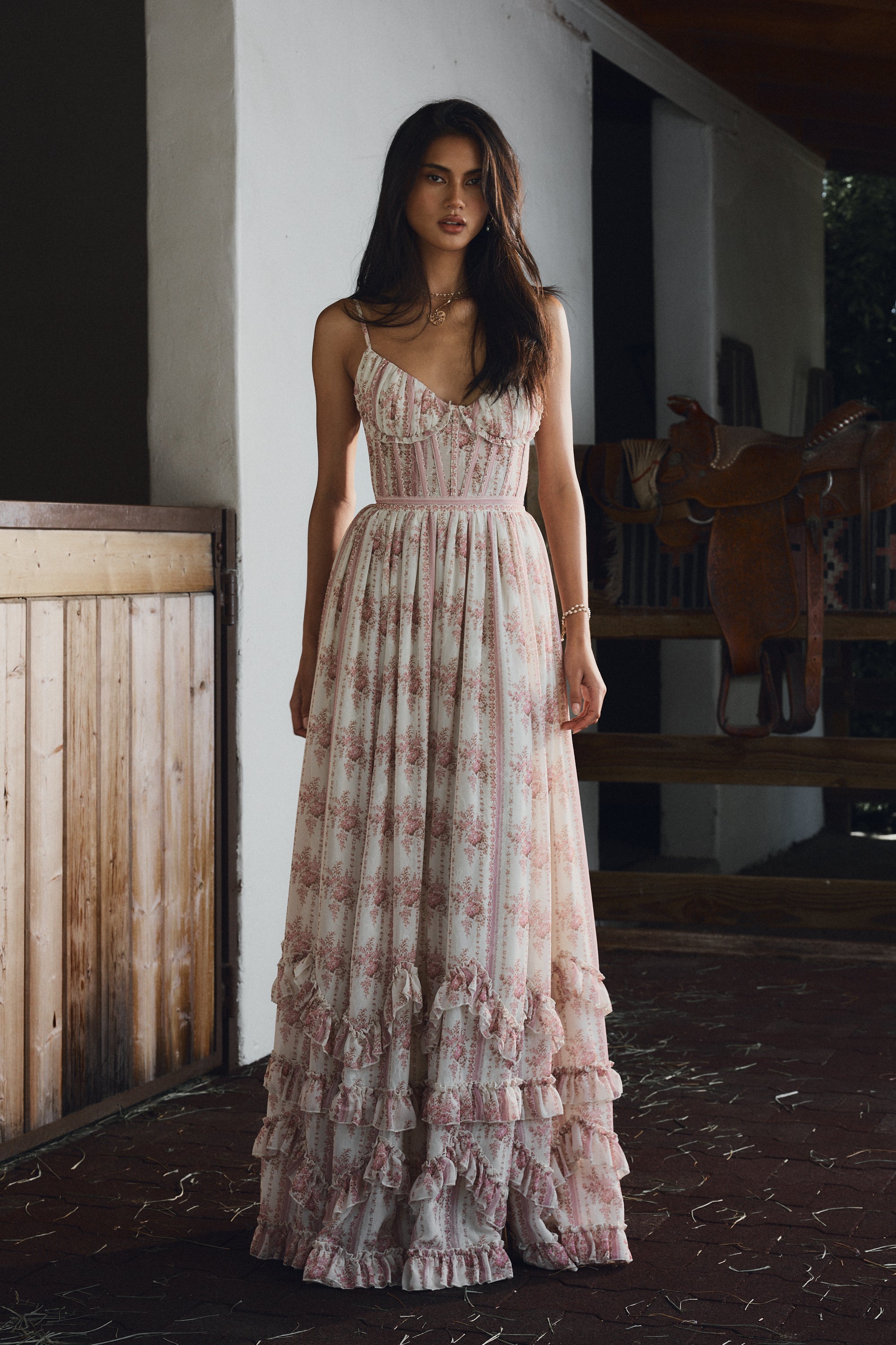 The Carmen Dress in Strawberry Victorian Stripe 0 / Strawberry Victorian Stripe