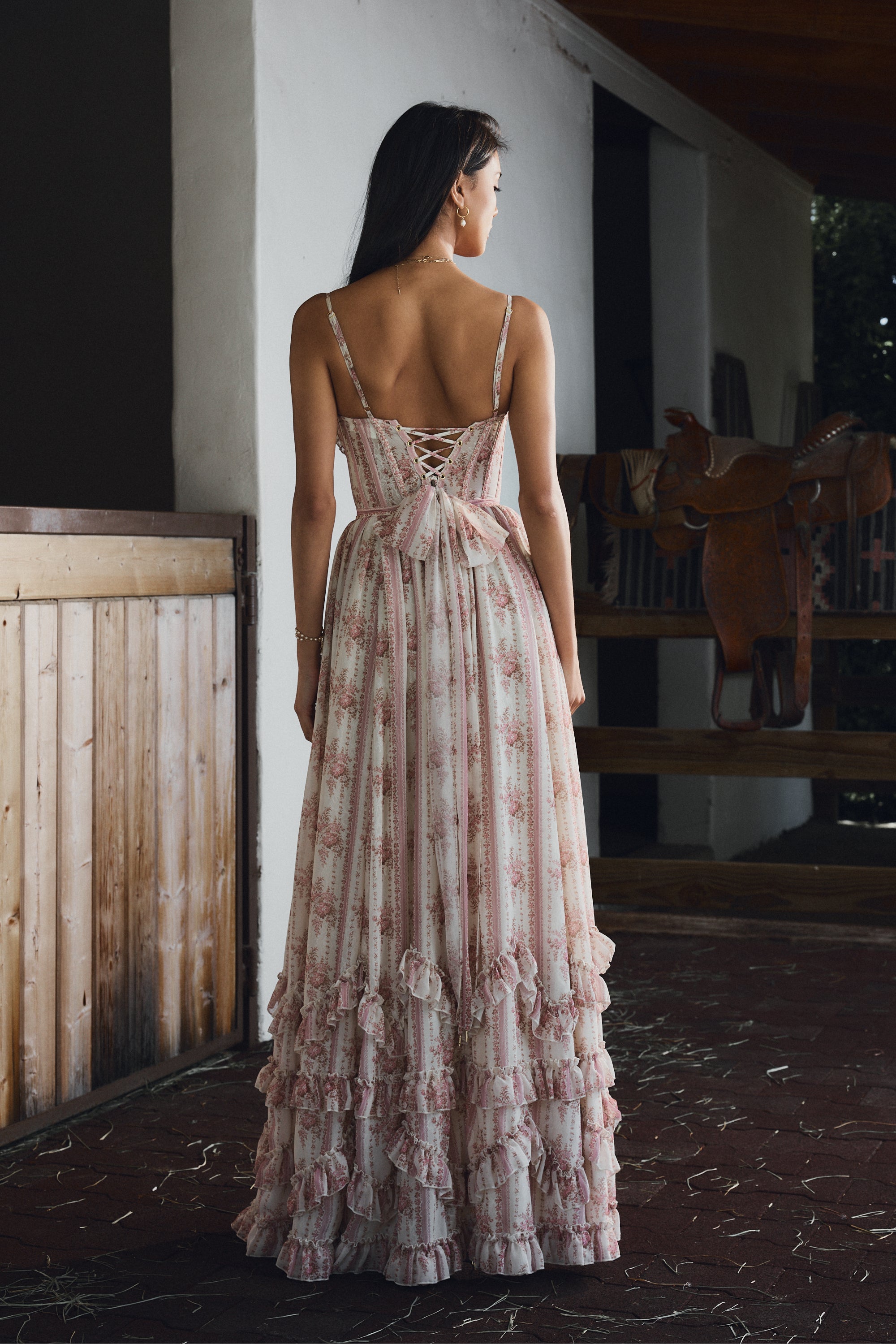 The Carmen Dress in Strawberry Victorian Stripe V. Chapman The Carmen Dress in Strawberry Victorian Stripe V. Chapman