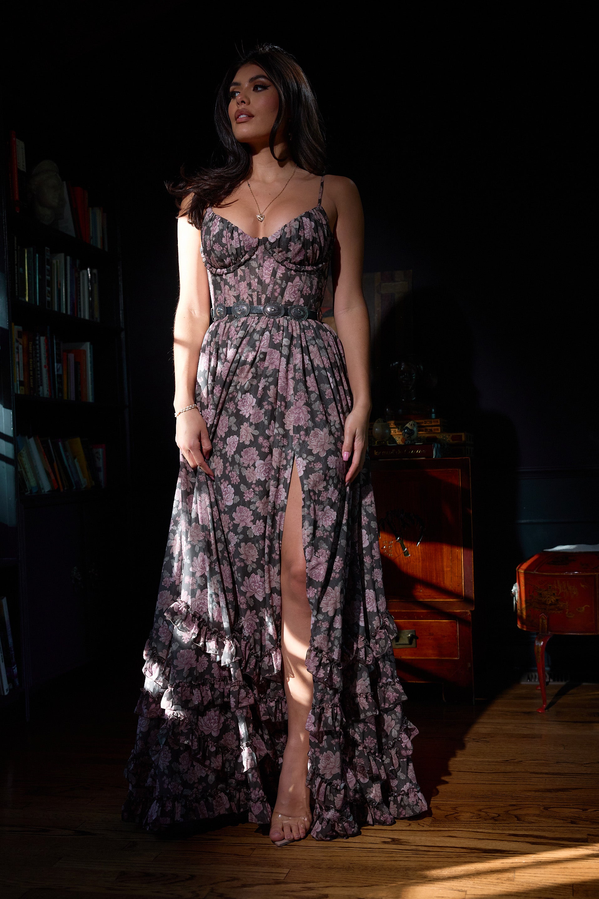 The Carmen Dress in Chocolate Peony Print 2 / Chocolate Peony Print The Carmen Dress in Chocolate Peony Print 2 / Chocolate Peony Print