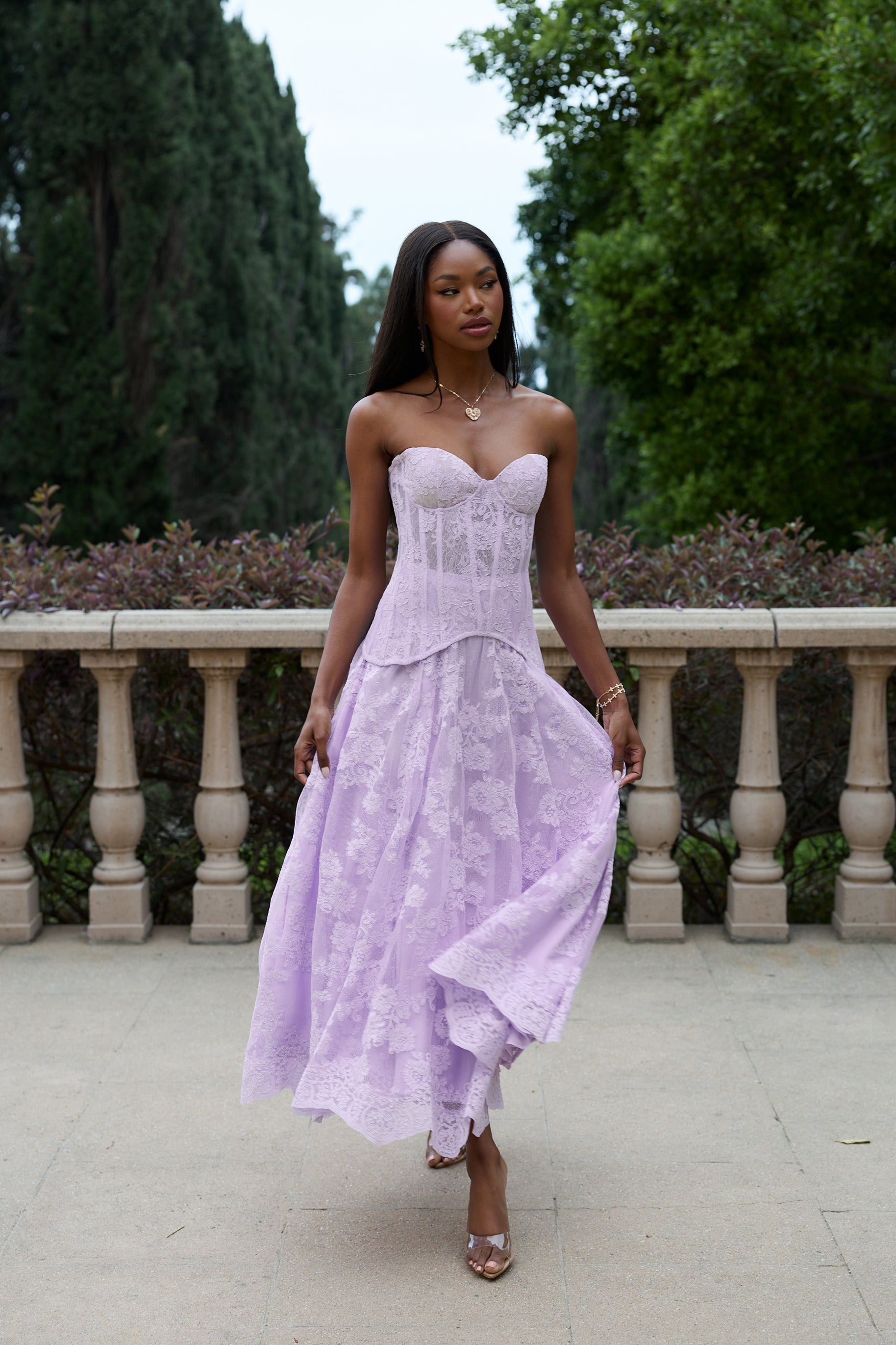lavender lace cocktail dress Lavender Floral Embroidered Midi Dress- Women's Purple Lace Dress- Just Me Dresses Juliana's Boutique