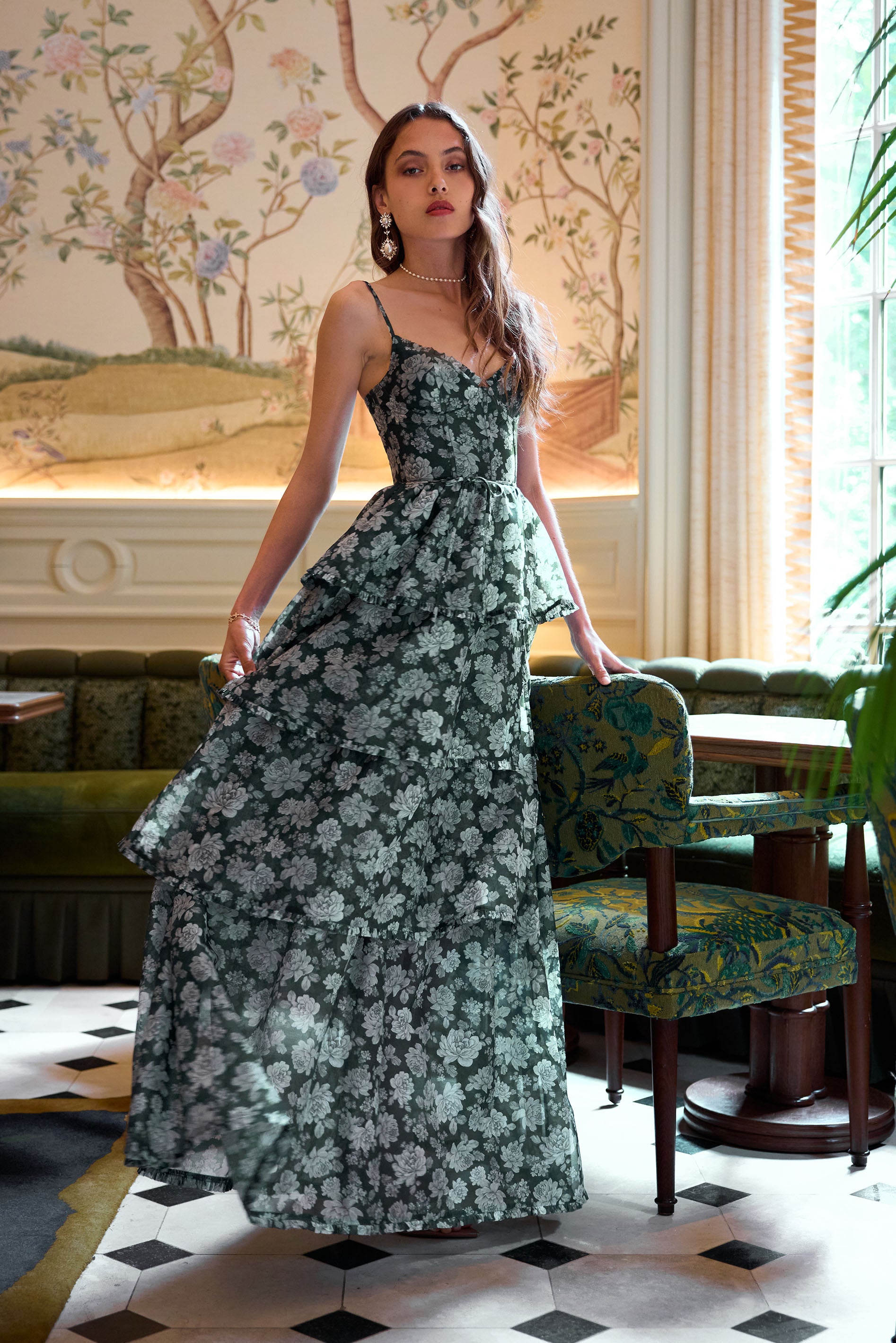 The Caterina Dress in Emerald Peony Print – V. Chapman