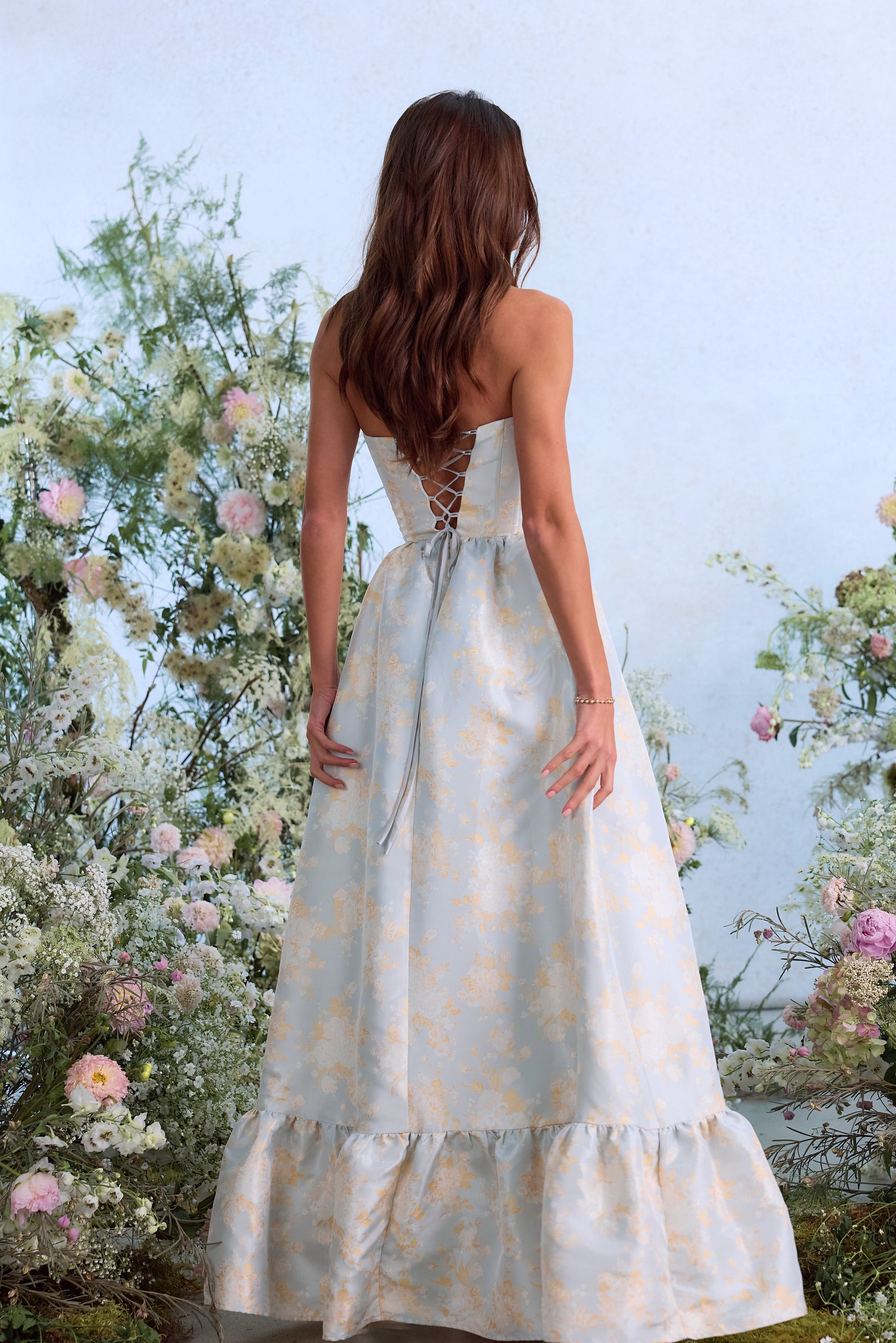 The Charlotte Dress in Sky Windsor Brocade – V. Chapman