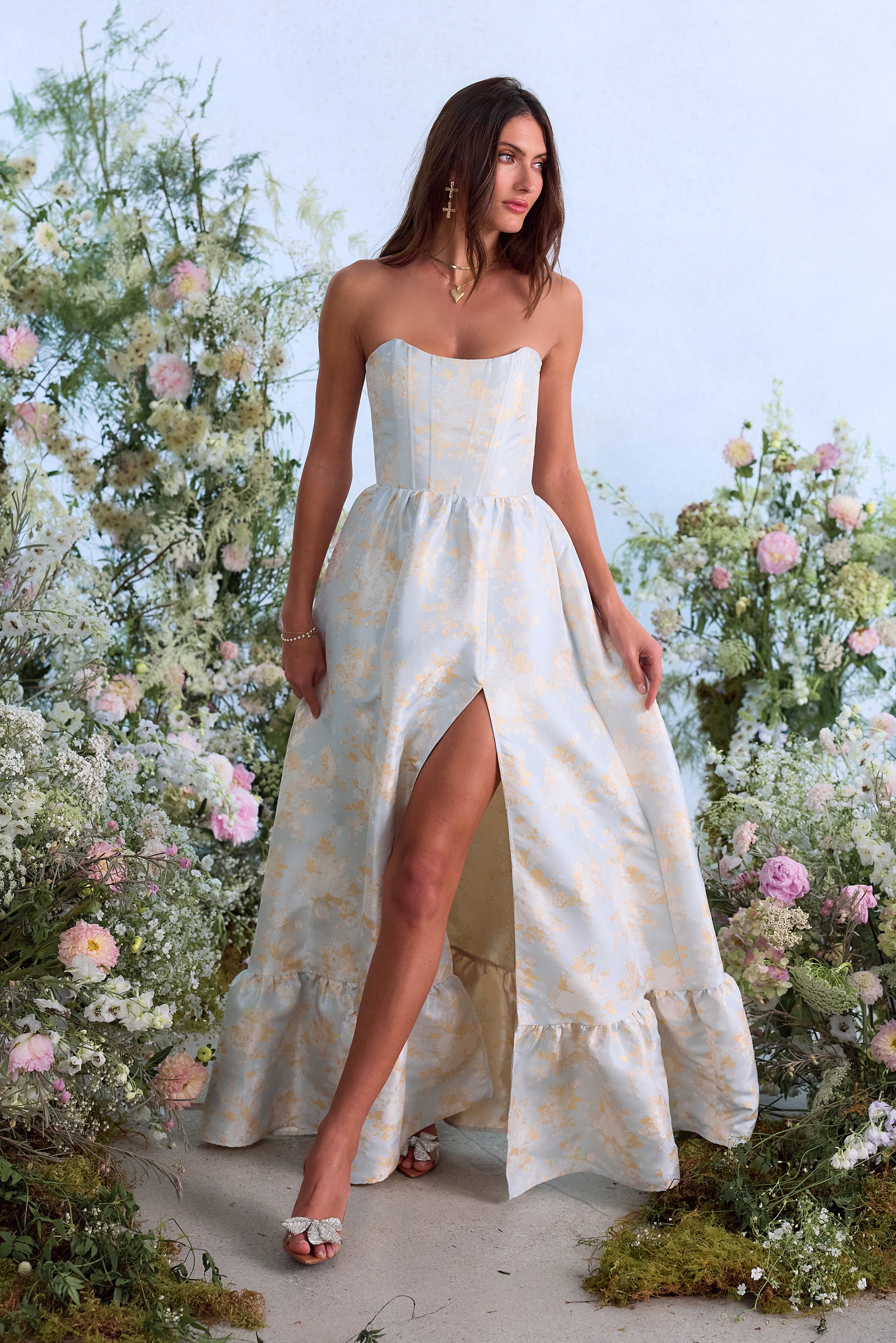 The Charlotte Dress in Sky Windsor Brocade 14 / Sky Windsor Brocade