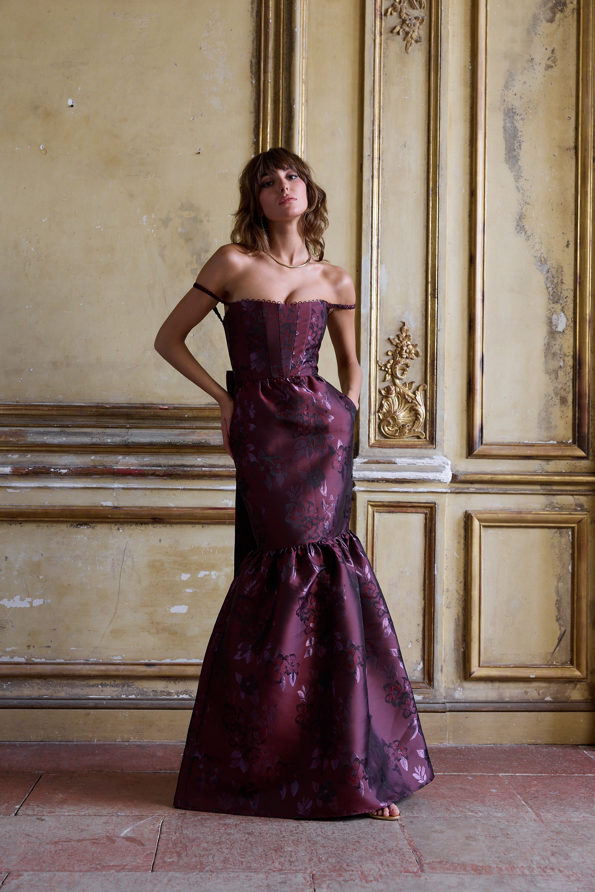 The Cherie Dress in Plum Baroque Floral 2 / Plum Baroque Floral The Cherie Dress in Plum Baroque Floral 2 / Plum Baroque Floral