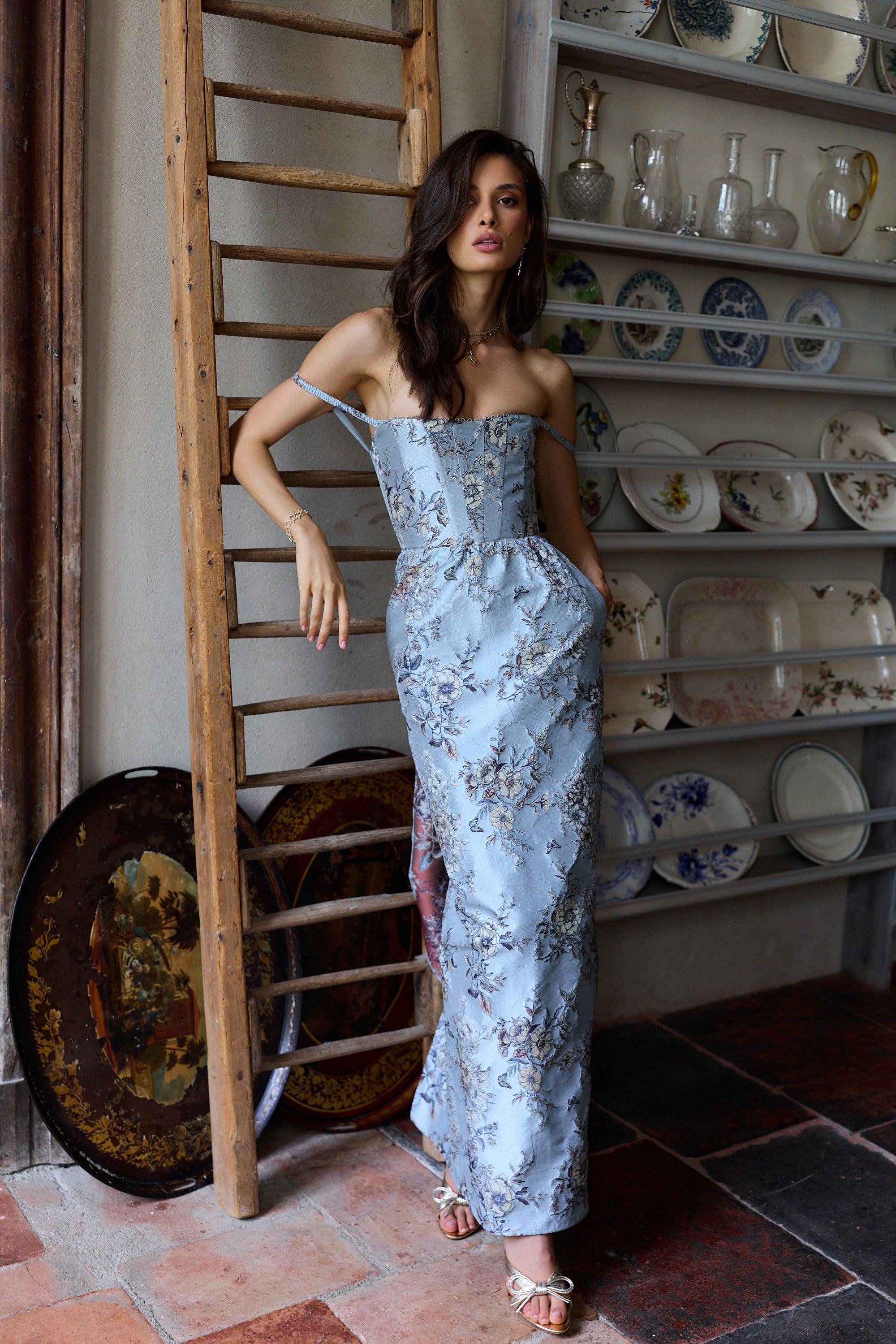 The Cheryl Dress in Light Blue Lilibet Brocade 20 / Light Blue Lilibet Brocade